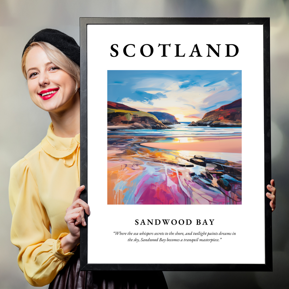 Person holding a poster of Sandwood Bay