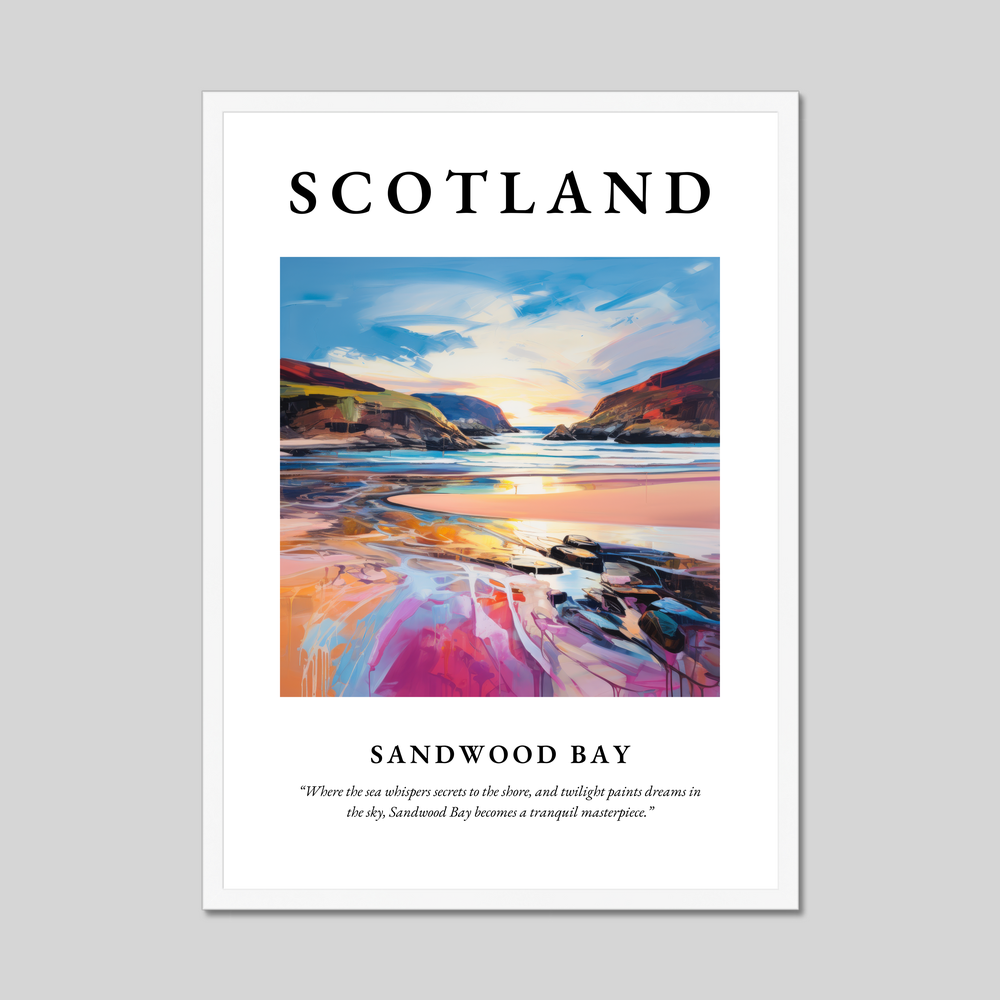 Poster in a white frame with the word Scotland