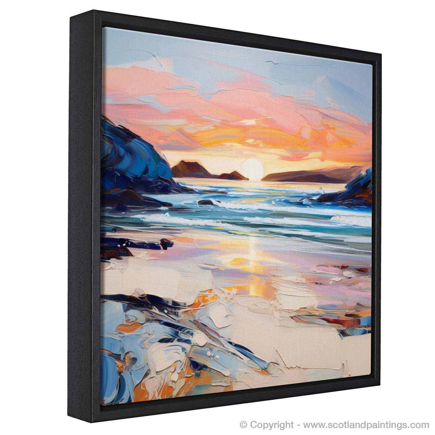 Painting and Art Print of Sandwood Bay at dusk entitled "Dusk Embrace at Sandwood Bay".