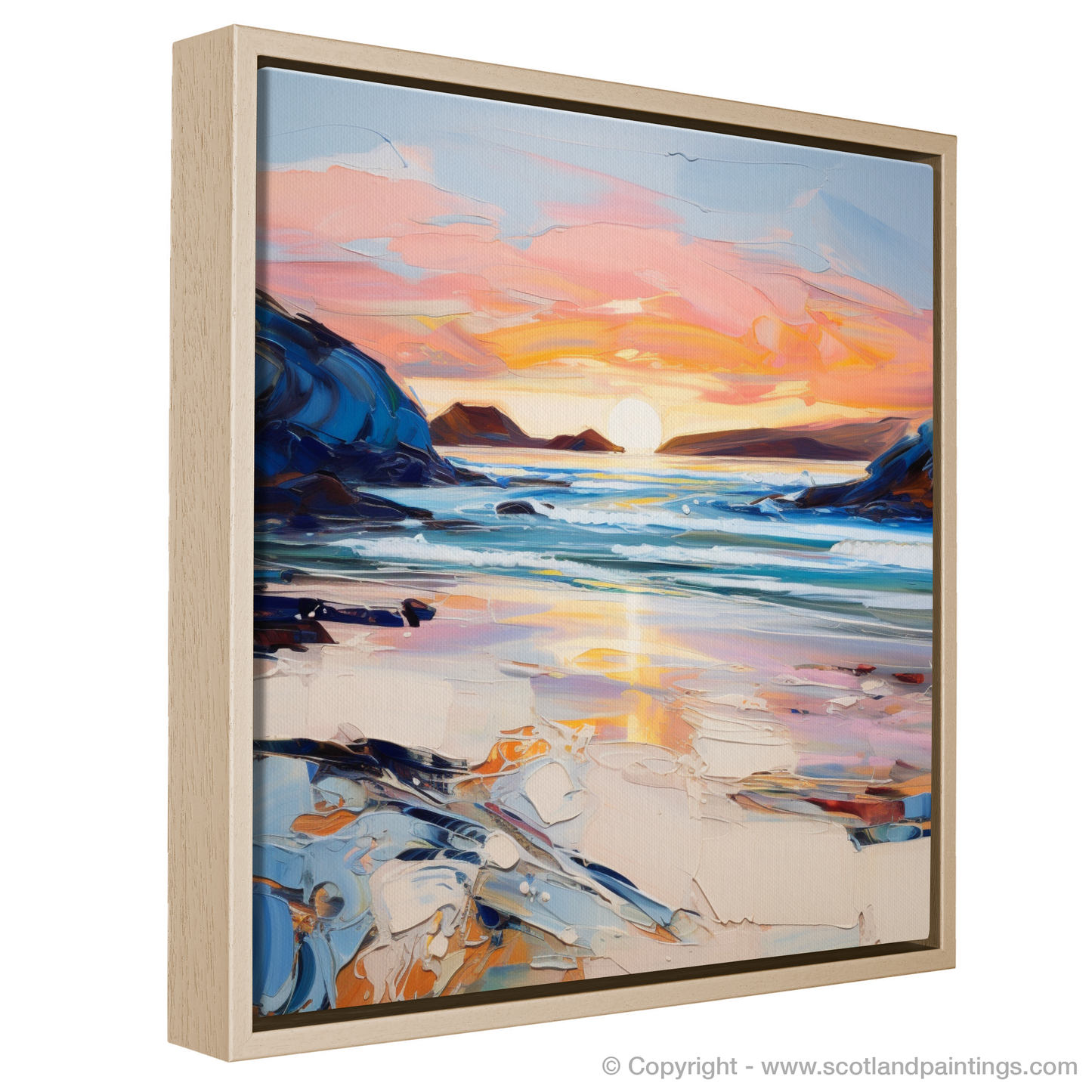 Painting and Art Print of Sandwood Bay at dusk entitled "Dusk Embrace at Sandwood Bay".