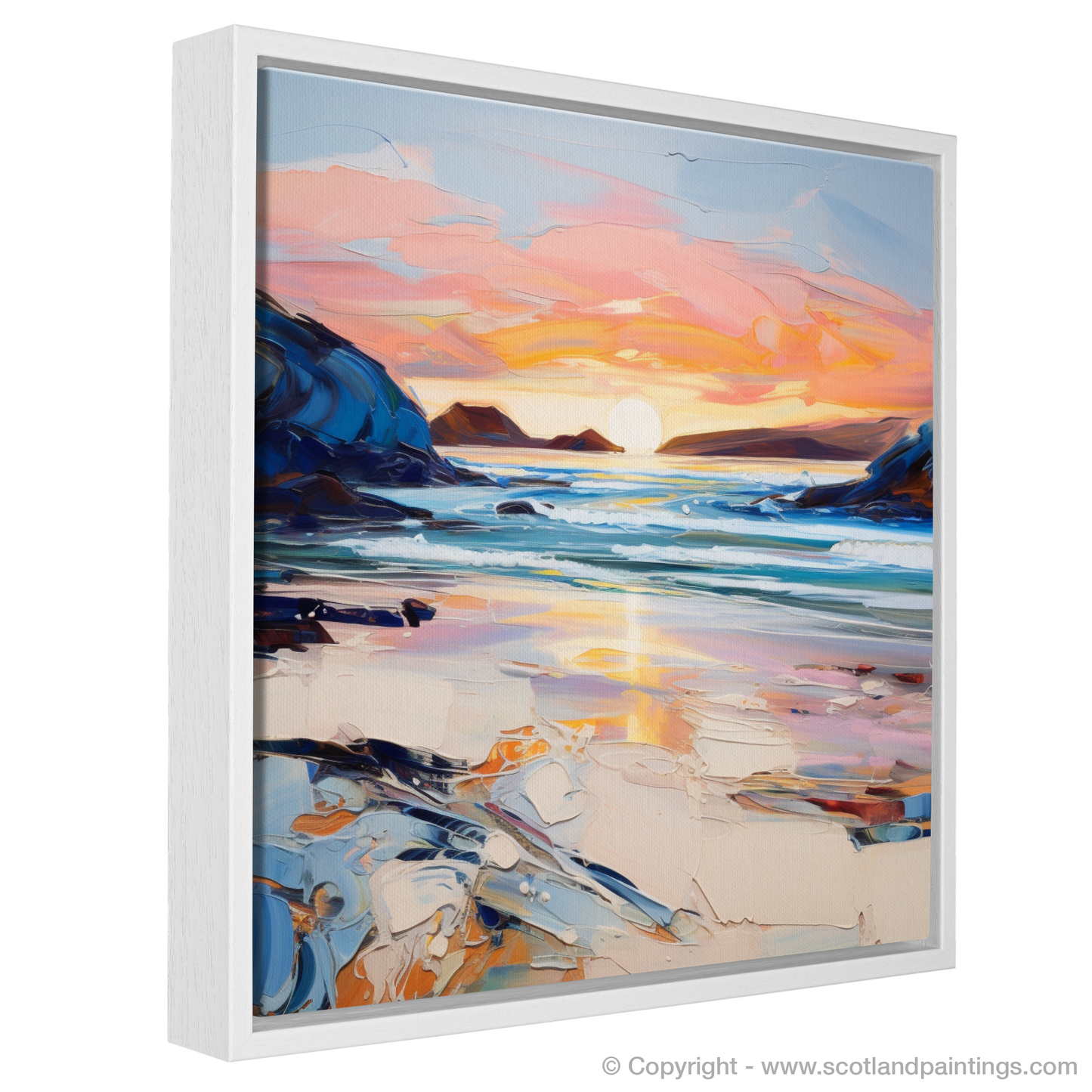 Painting and Art Print of Sandwood Bay at dusk entitled "Dusk Embrace at Sandwood Bay".