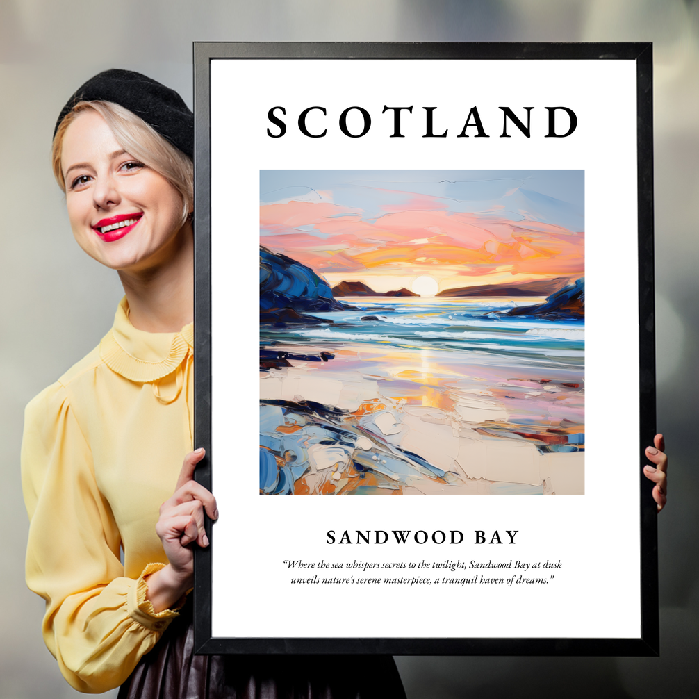 Person holding a poster of Sandwood Bay