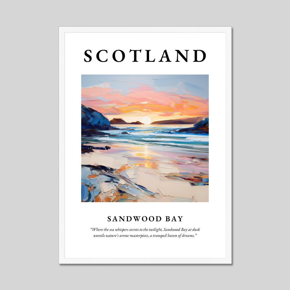 Poster in a white frame with the word Scotland