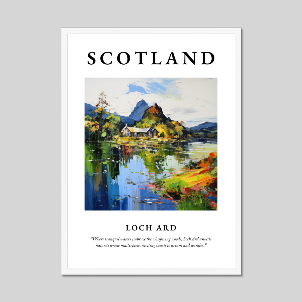 Poster in a white frame with the word Scotland