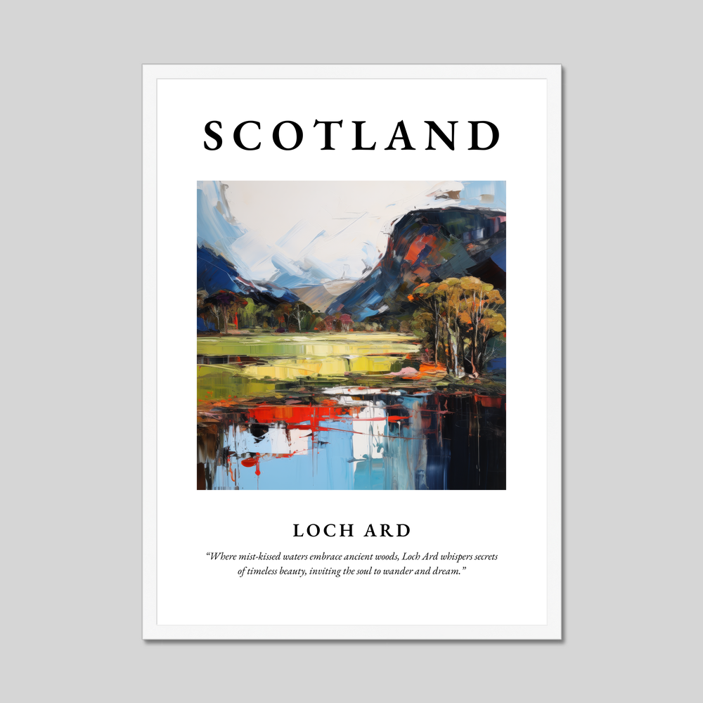 Poster in a white frame with the word Scotland