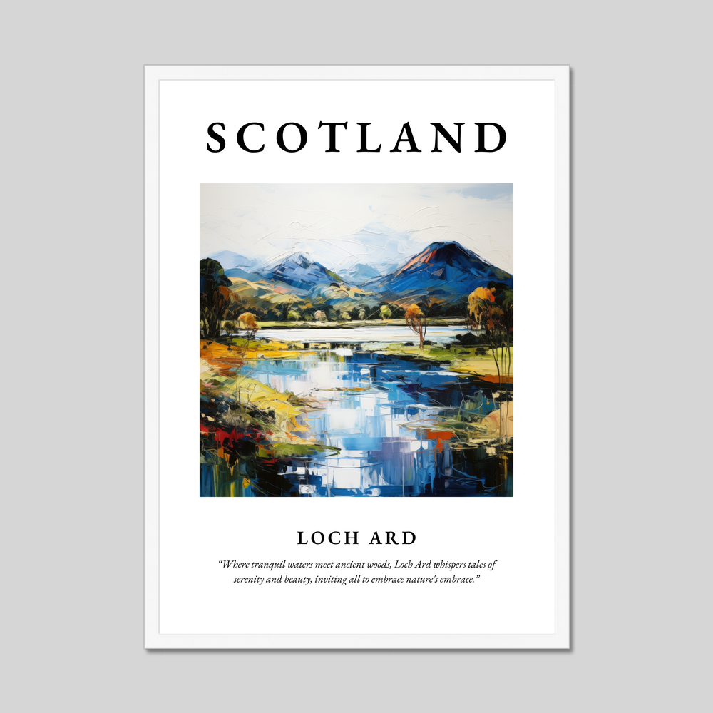 Poster in a white frame with the word Scotland