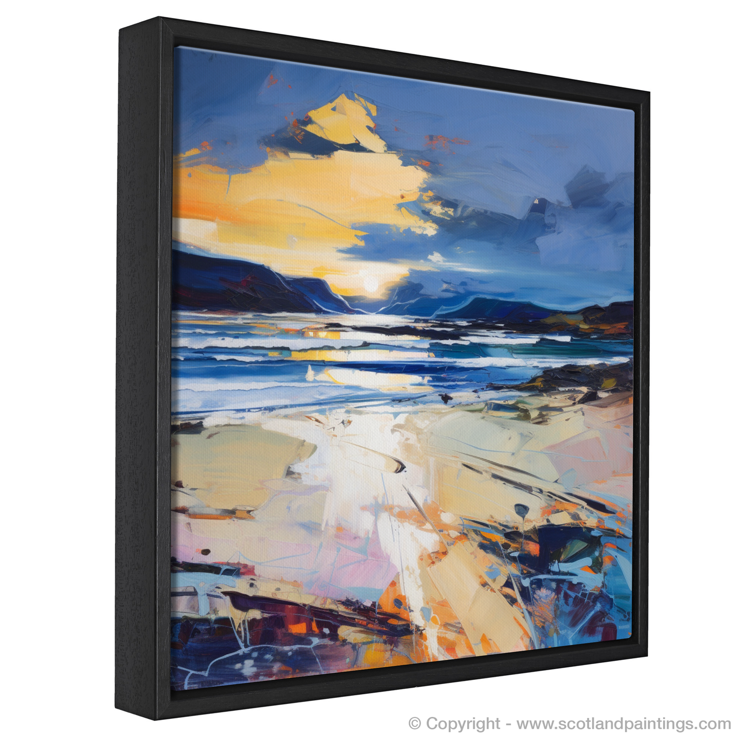 Painting and Art Print of Scarista Beach at dusk. Dusk Embrace at Scarista Beach.