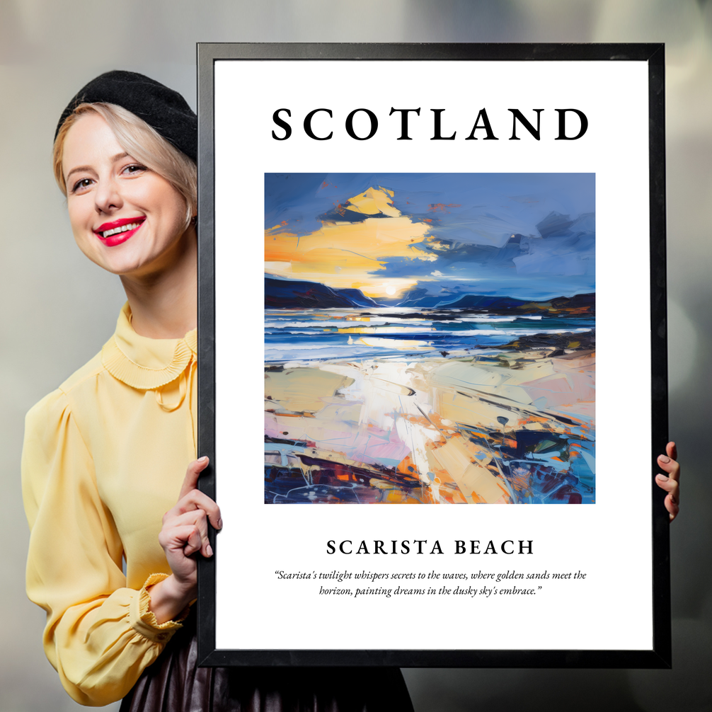 Person holding a poster of Scarista Beach