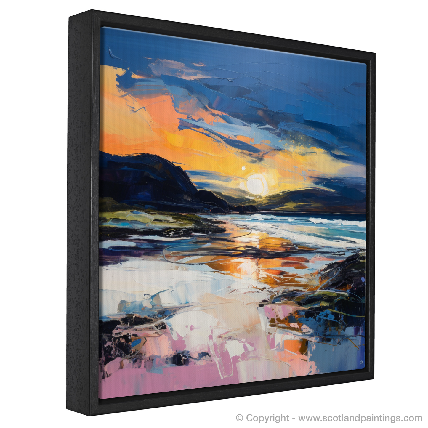 Painting and Art Print of Scarista Beach at dusk entitled "Dusk's Embrace at Scarista Beach".