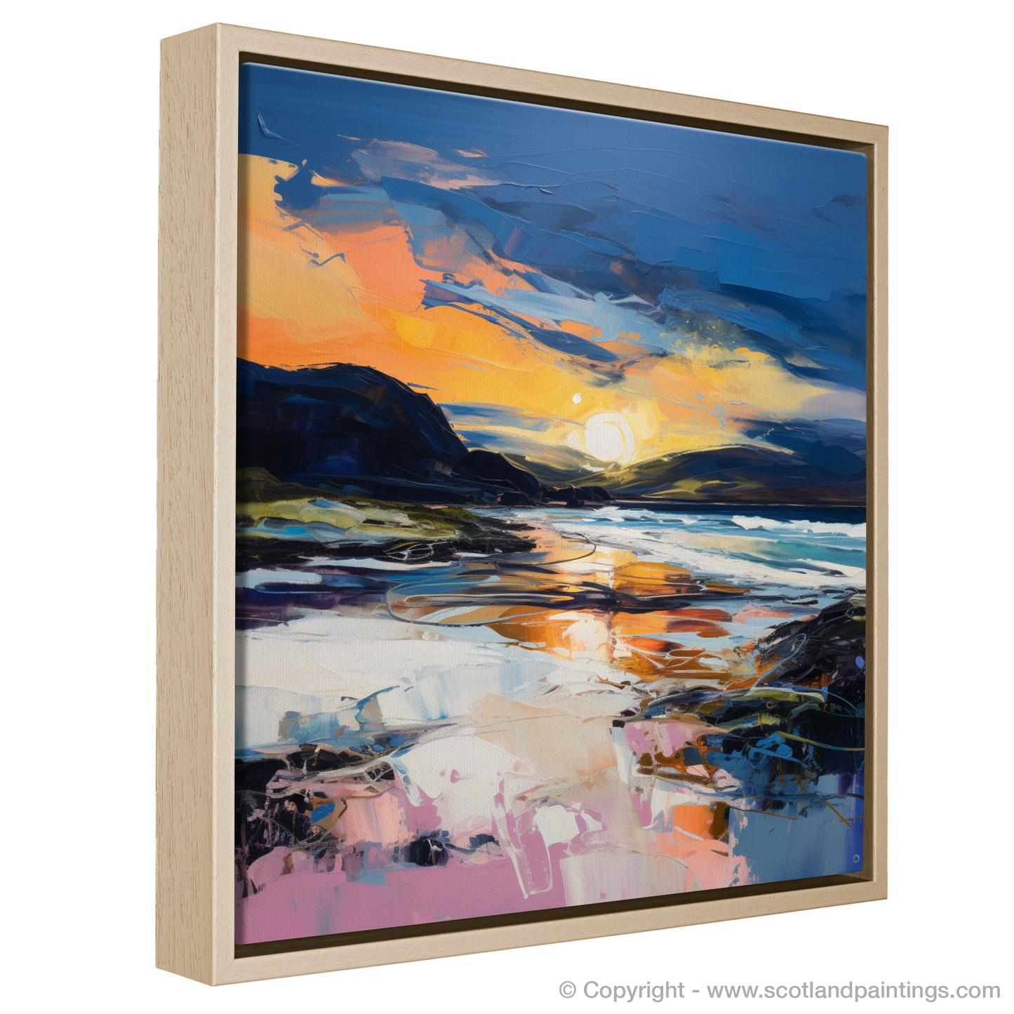 Painting and Art Print of Scarista Beach at dusk entitled "Dusk's Embrace at Scarista Beach".