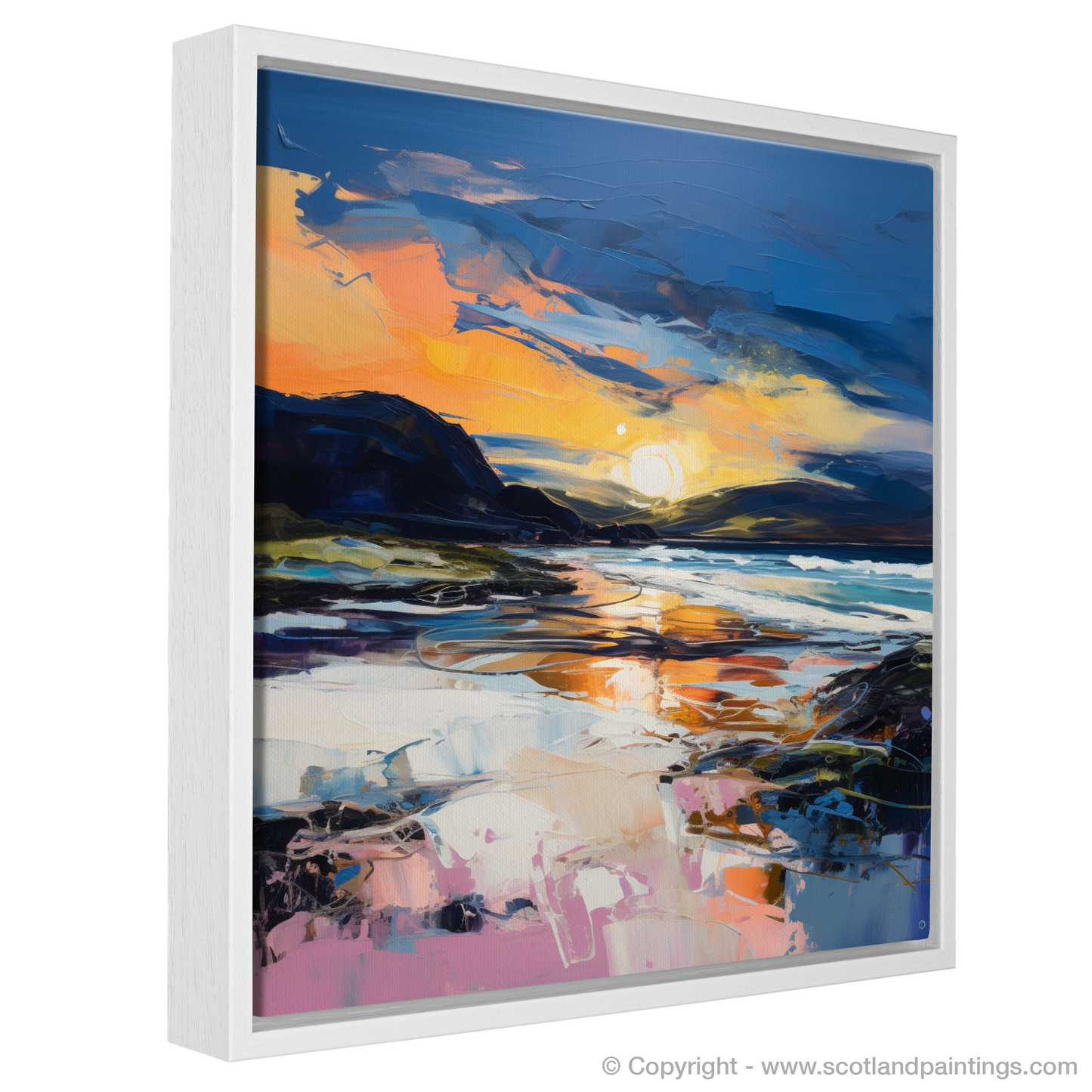 Painting and Art Print of Scarista Beach at dusk entitled "Dusk's Embrace at Scarista Beach".