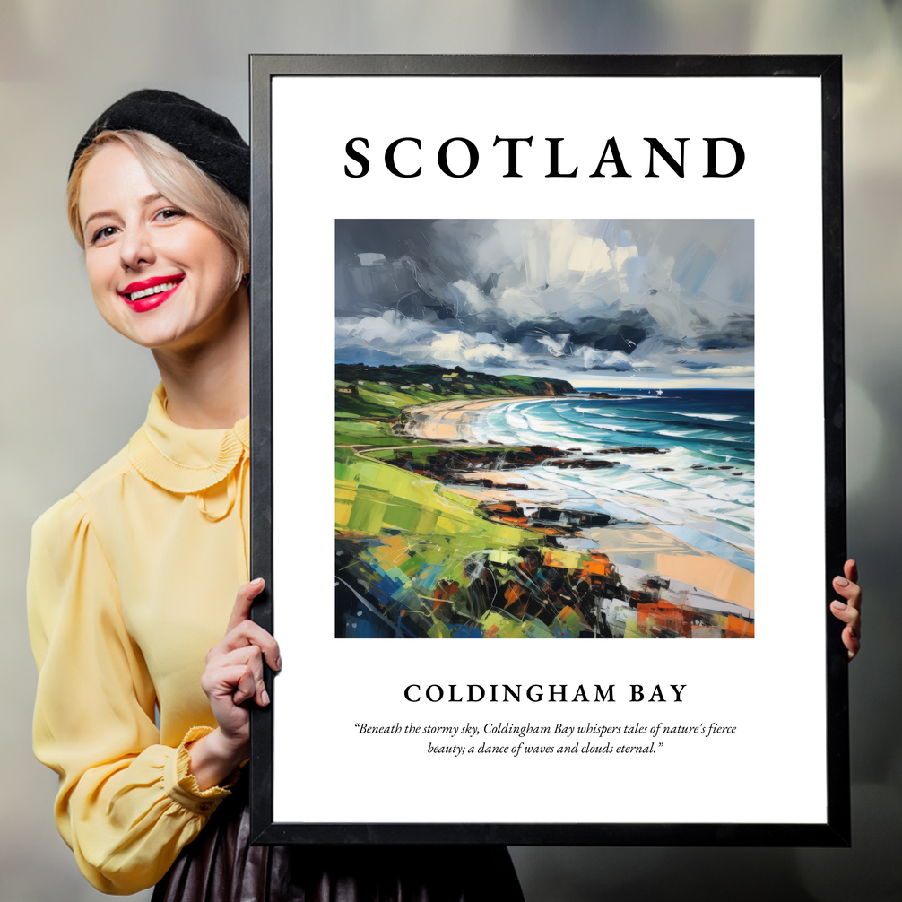 Person holding a poster of Coldingham Bay