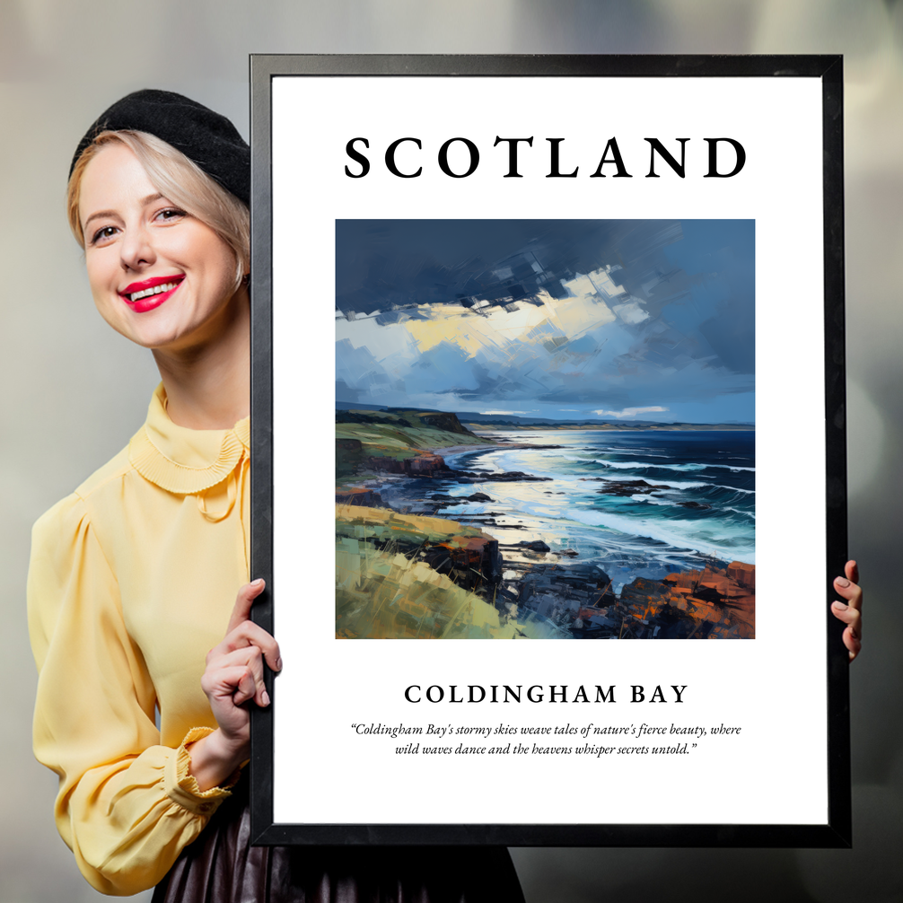 Person holding a poster of Coldingham Bay