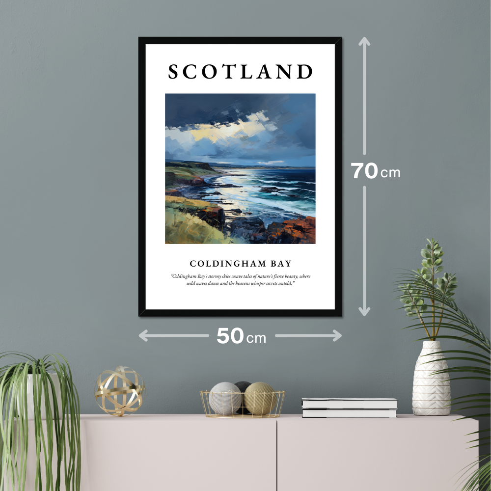 Poster of Coldingham Bay hanging on a wall