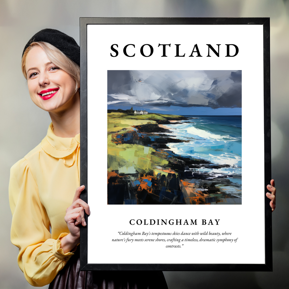 Person holding a poster of Coldingham Bay