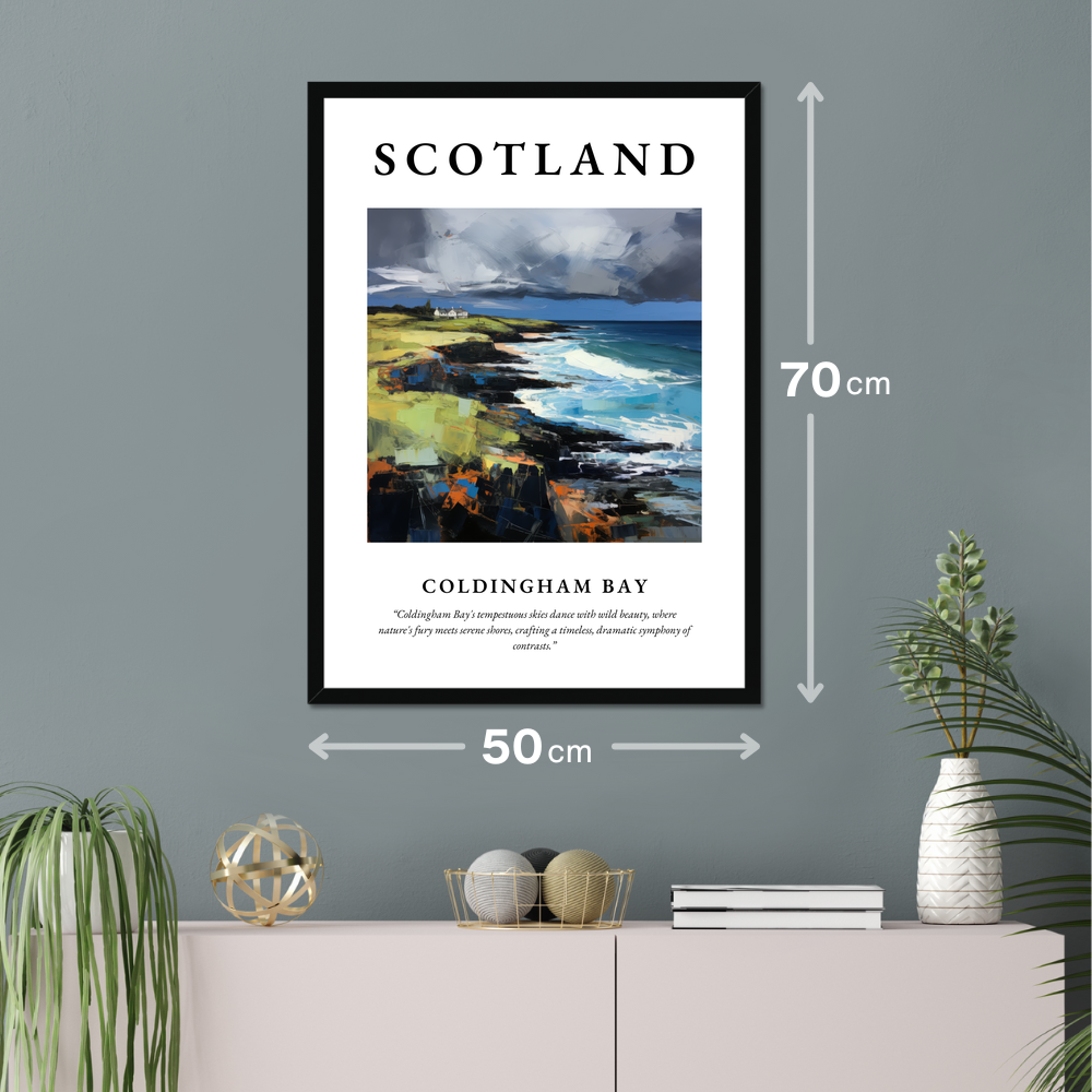 Poster of Coldingham Bay hanging on a wall