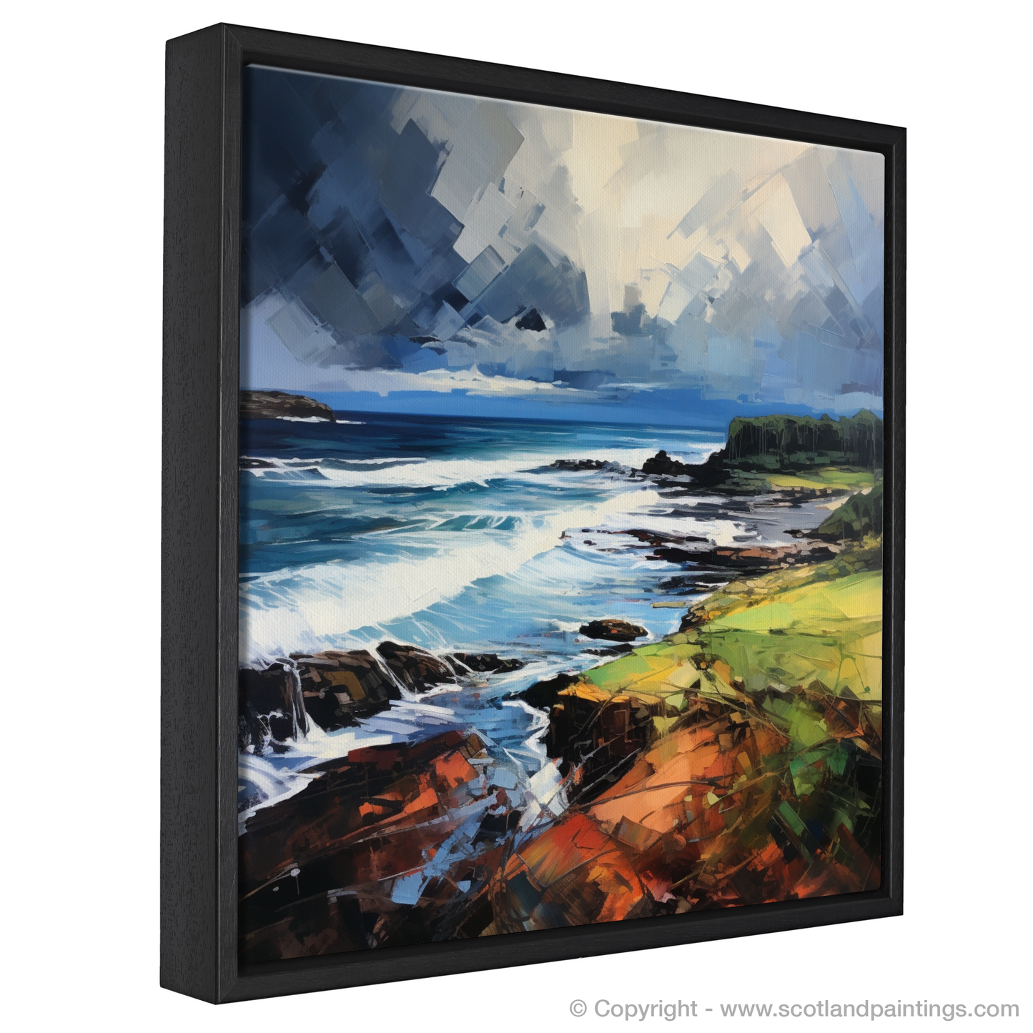 Painting and Art Print of Coldingham Bay with a stormy sky entitled "Stormy Embrace of Coldingham Bay".