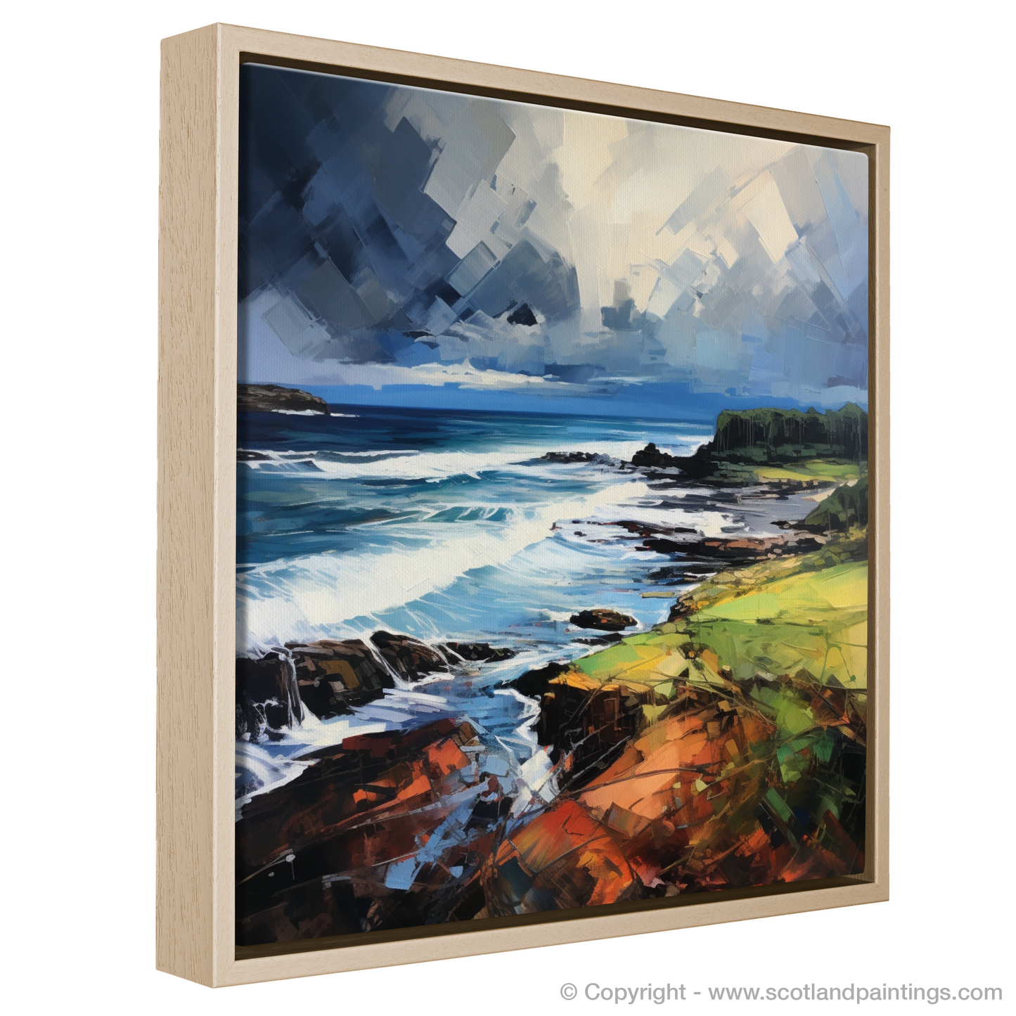 Painting and Art Print of Coldingham Bay with a stormy sky entitled "Stormy Embrace of Coldingham Bay".