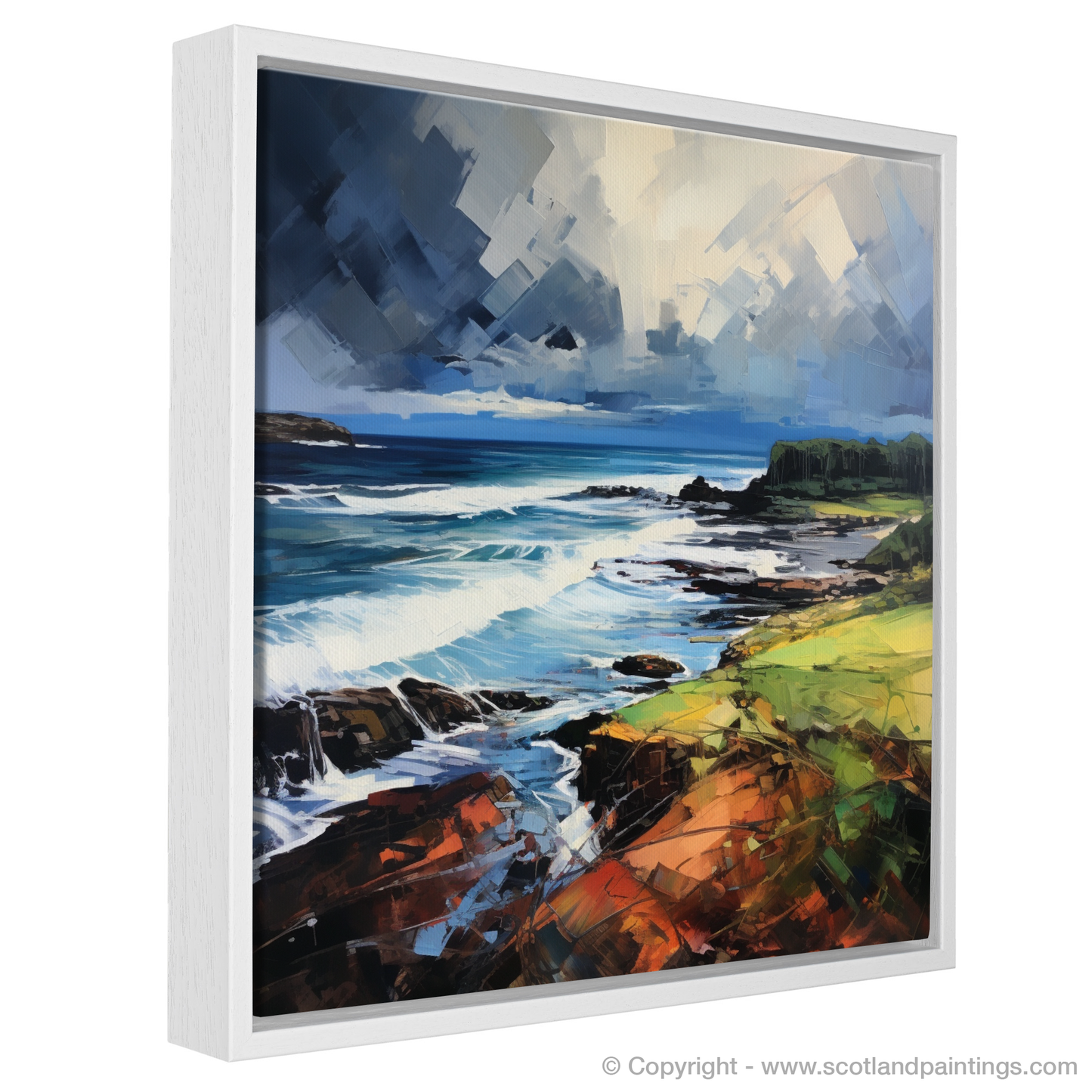 Painting and Art Print of Coldingham Bay with a stormy sky entitled "Stormy Embrace of Coldingham Bay".