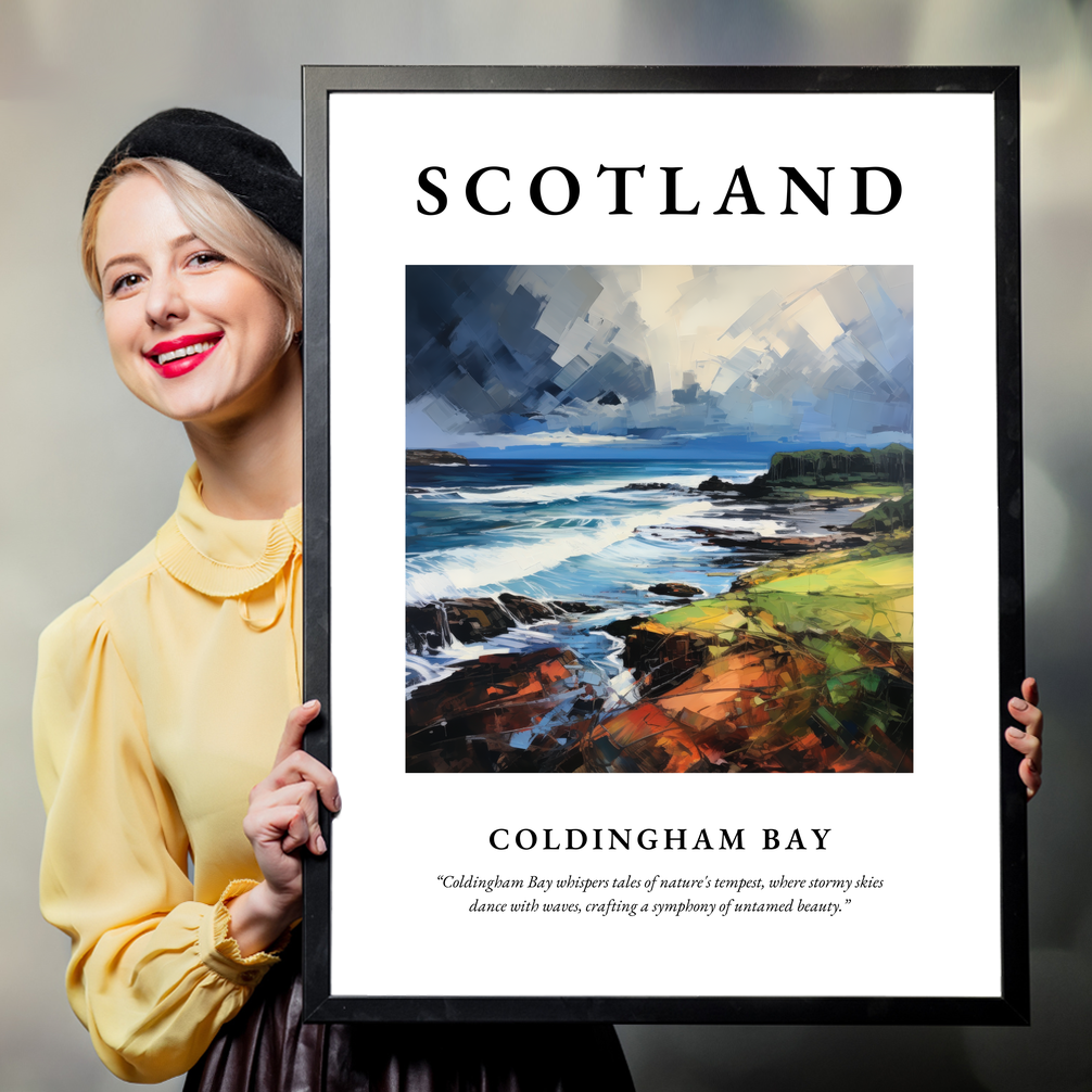 Person holding a poster of Coldingham Bay