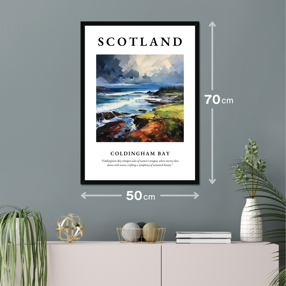 Poster of Coldingham Bay hanging on a wall