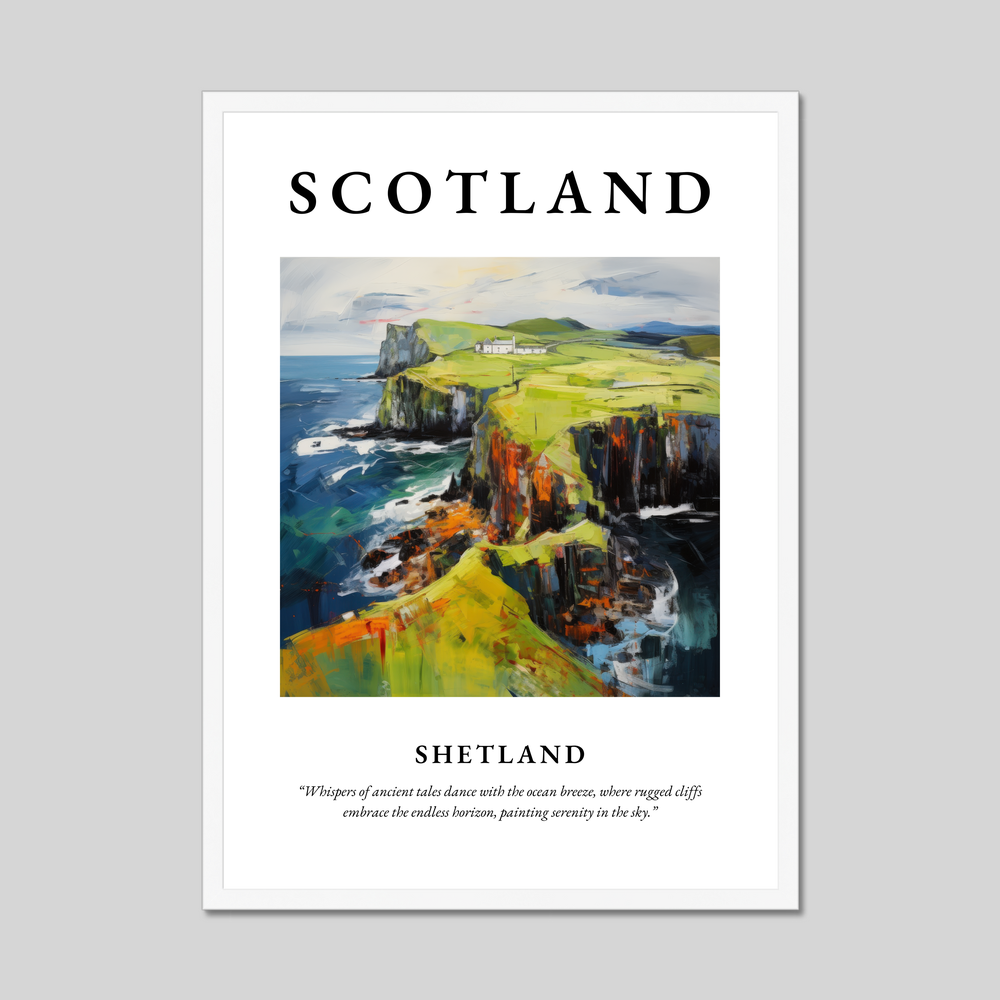 Poster in a white frame with the word Scotland