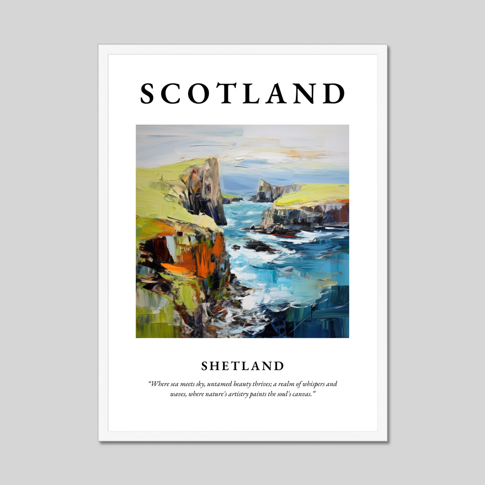 Poster in a white frame with the word Scotland