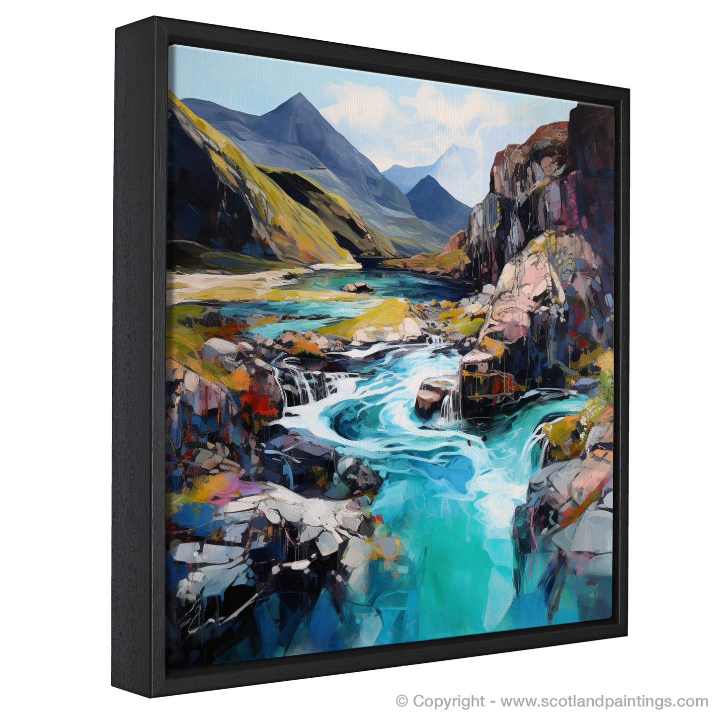 Painting and Art Print of The Fairy Pools, Isle of Skye entitled "Enchanted Cascades of the Fairy Pools".