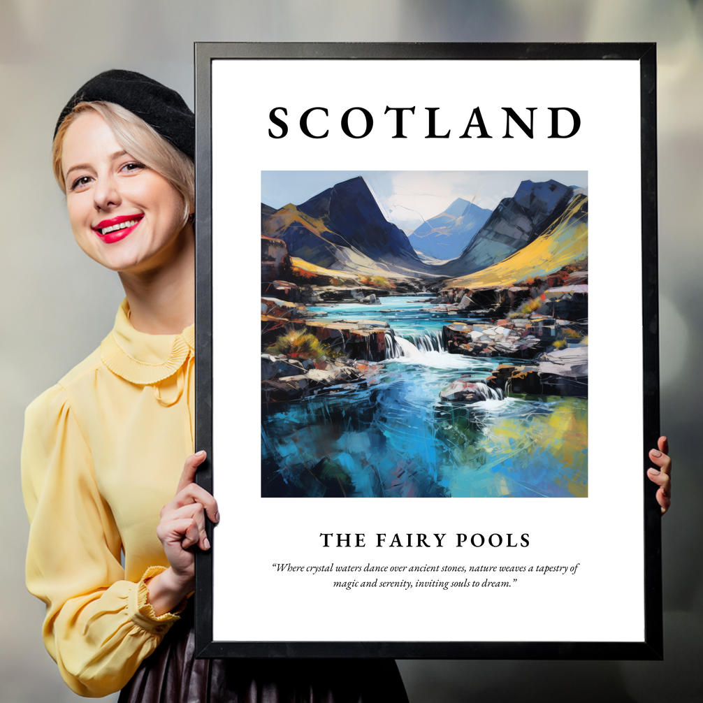 Person holding a poster of The Fairy Pools