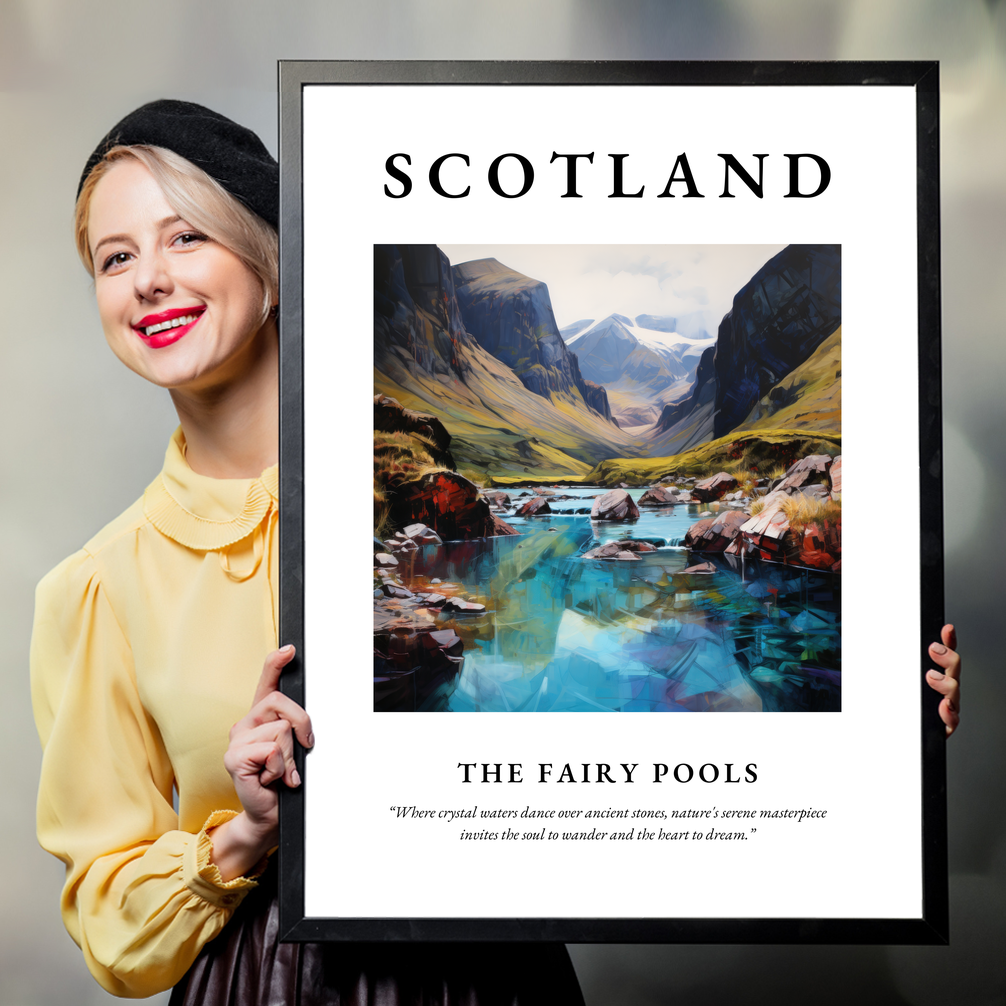 Person holding a poster of The Fairy Pools