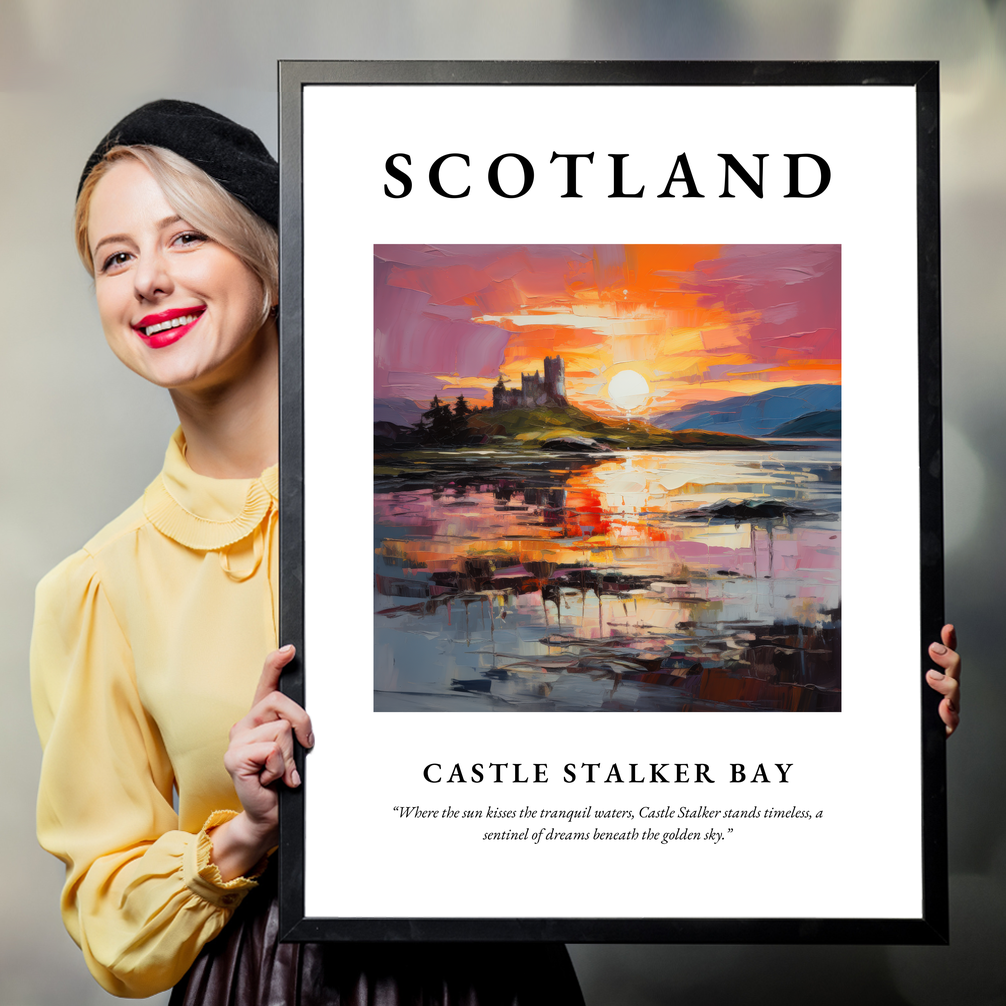 Person holding a poster of Castle Stalker Bay