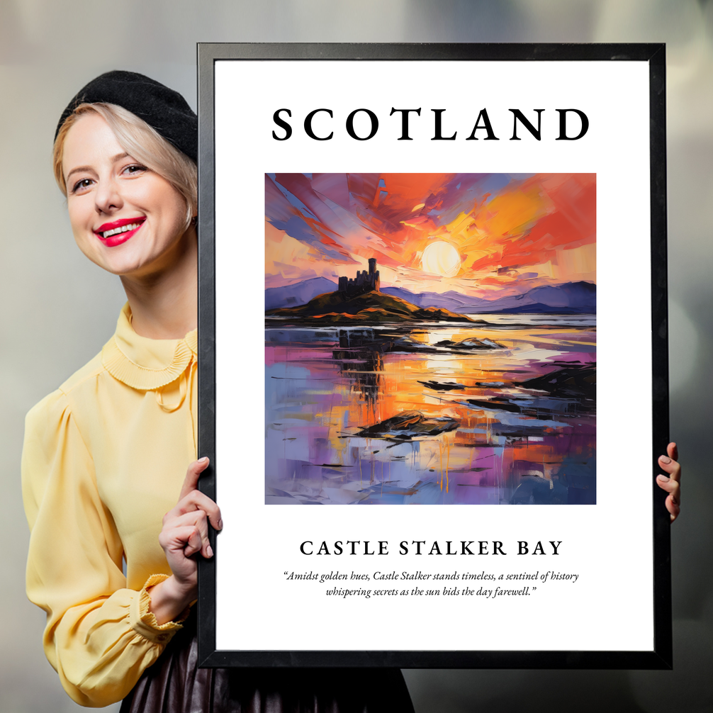 Person holding a poster of Castle Stalker Bay