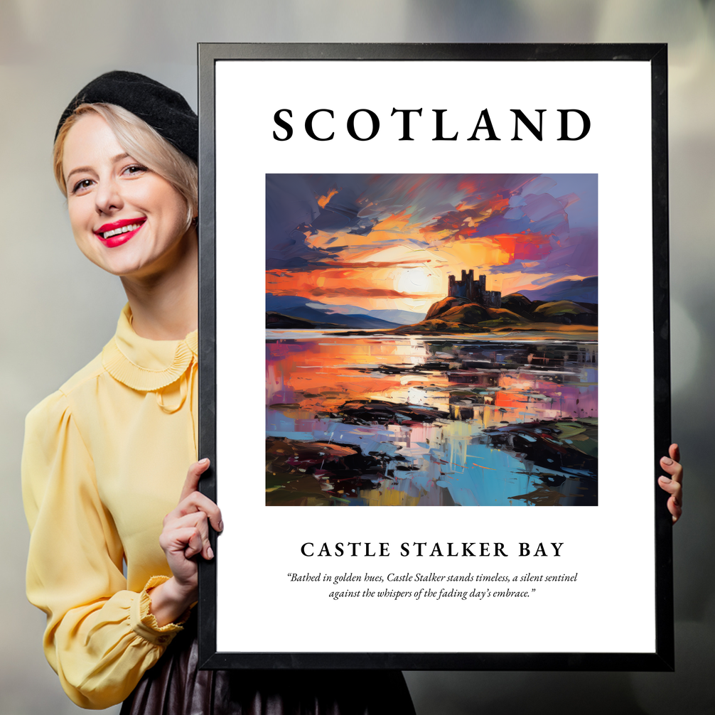 Person holding a poster of Castle Stalker Bay