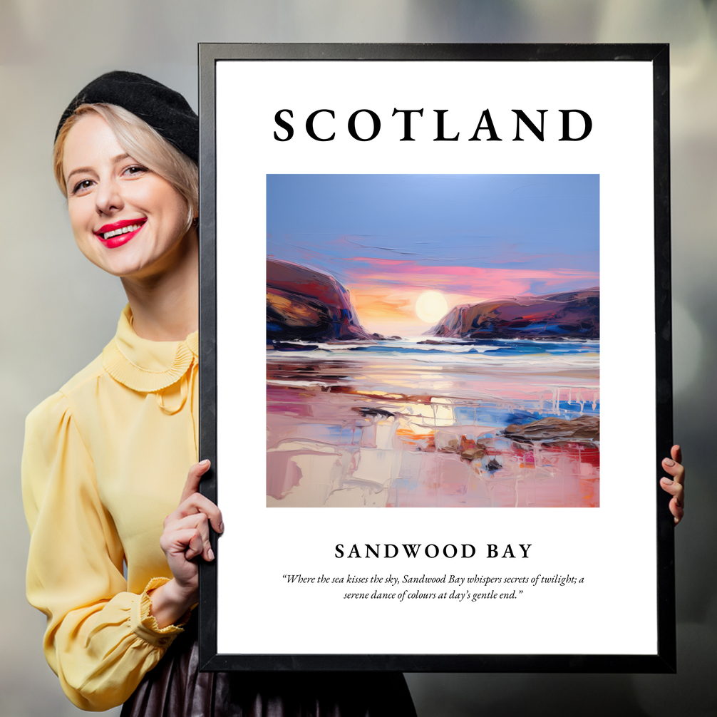 Person holding a poster of Sandwood Bay