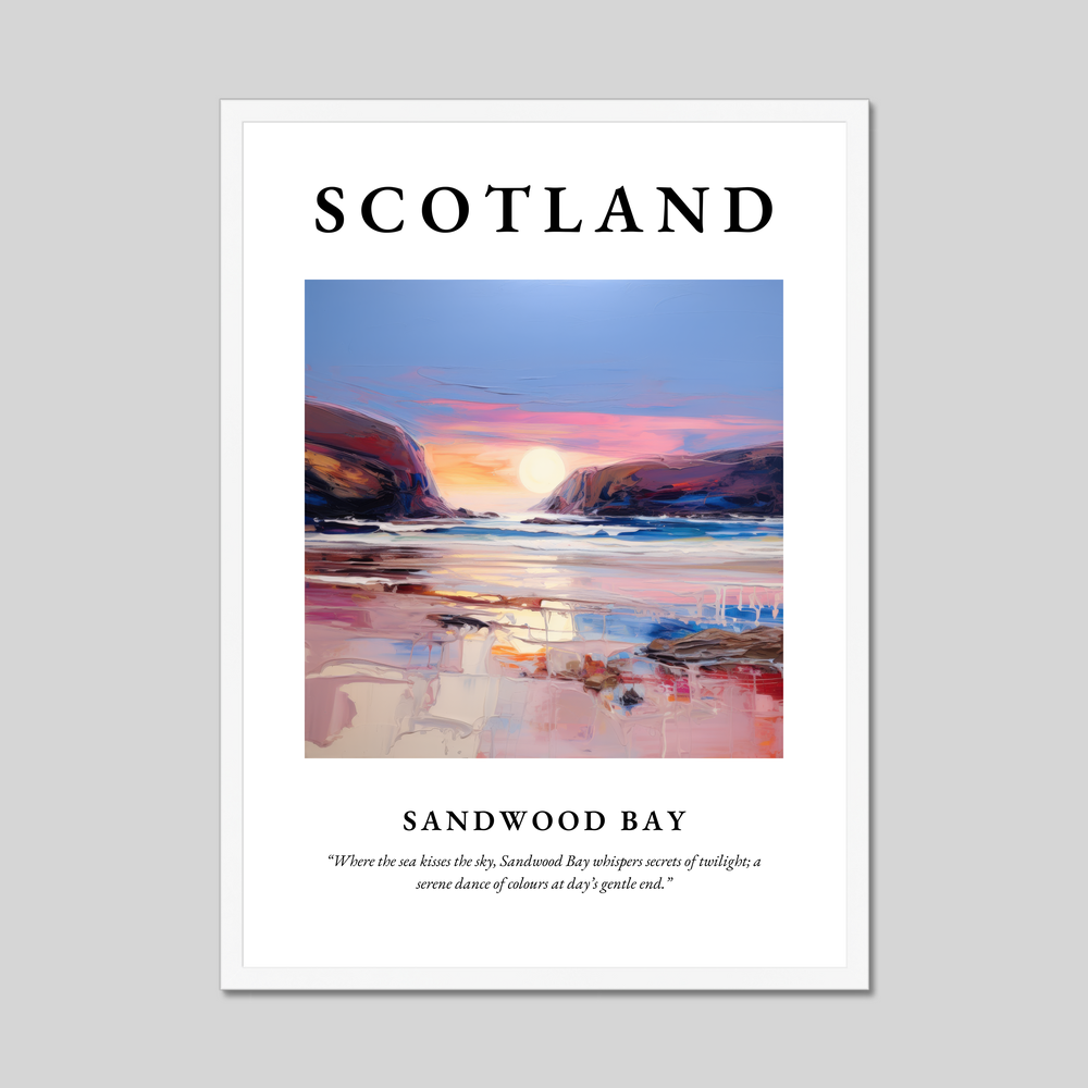 Poster in a white frame with the word Scotland