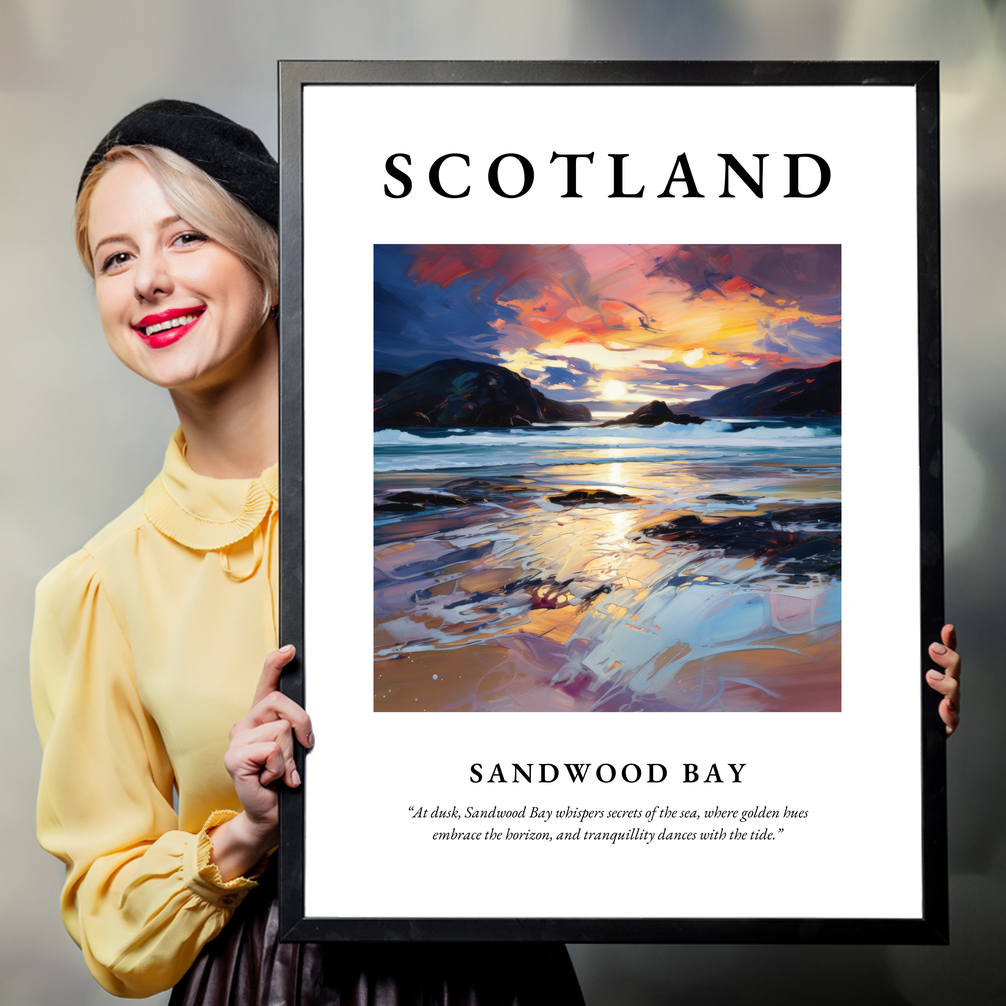 Person holding a poster of Sandwood Bay