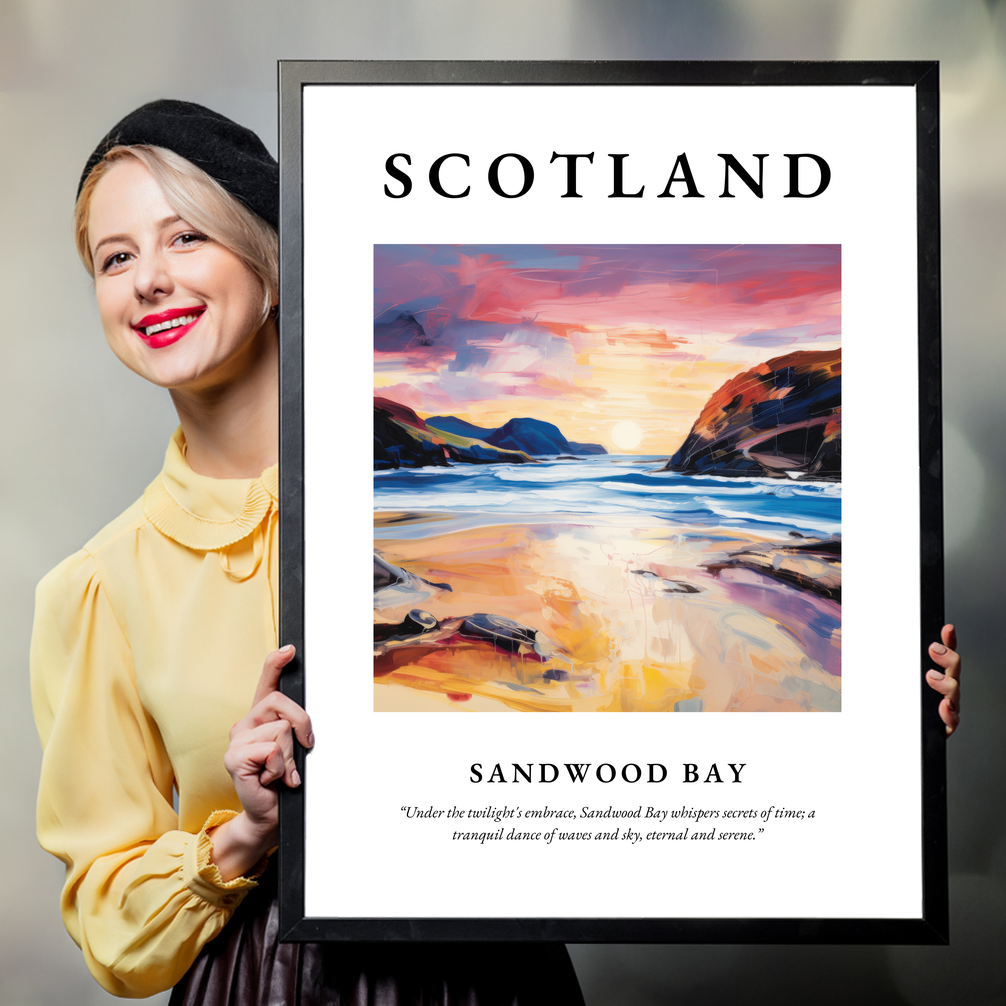 Person holding a poster of Sandwood Bay