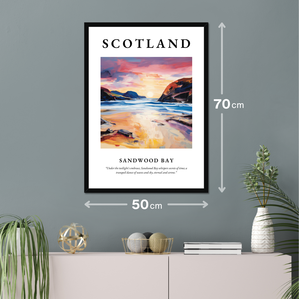 Poster of Sandwood Bay hanging on a wall