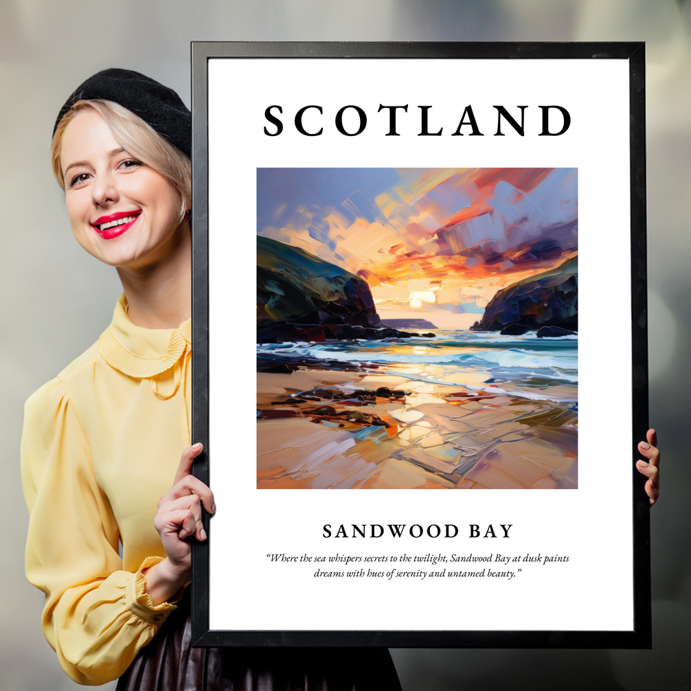 Person holding a poster of Sandwood Bay