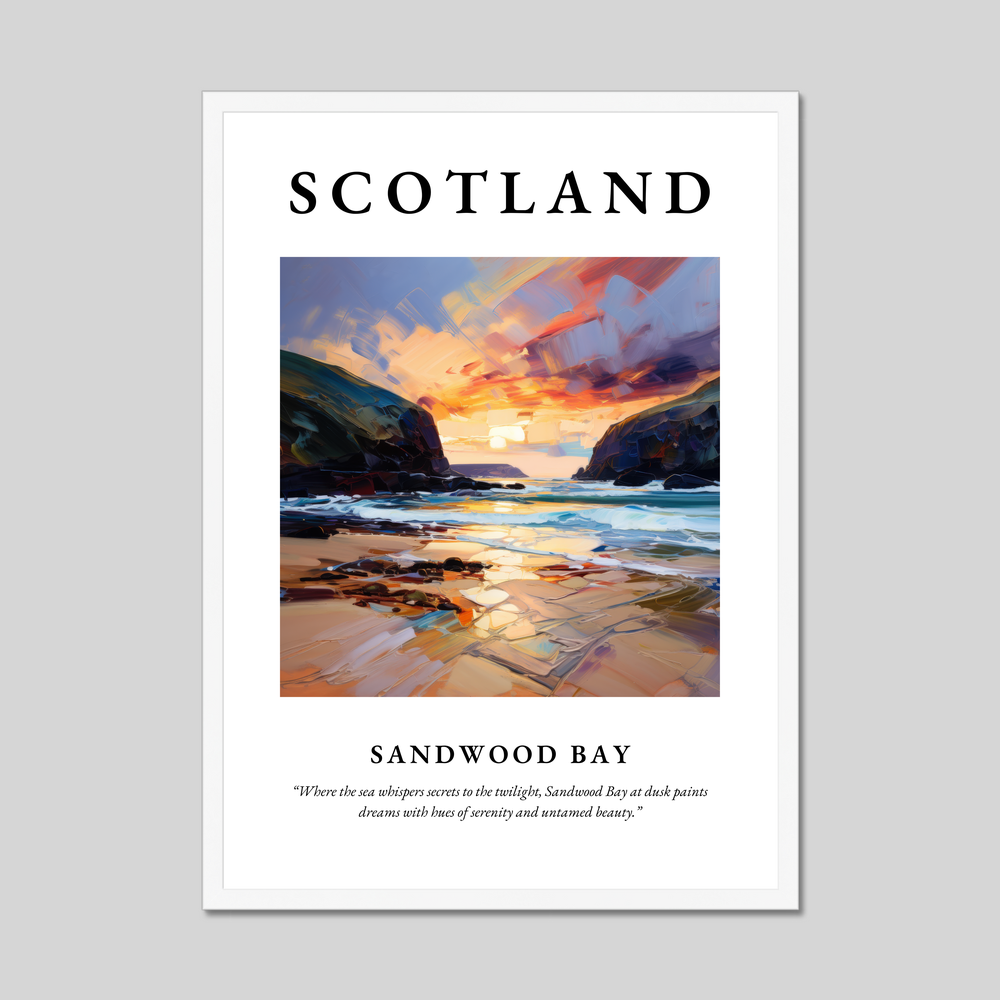 Poster in a white frame with the word Scotland