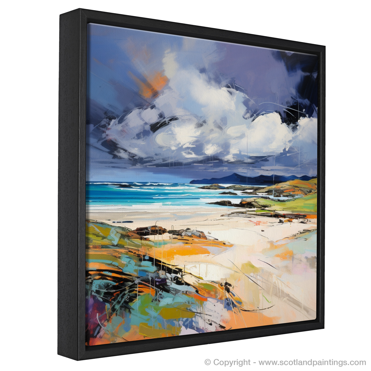 Painting and Art Print of Traigh Mhor with a stormy sky. Tempestuous Traigh Mhor: The Unbridled Energy of a Scottish Storm.