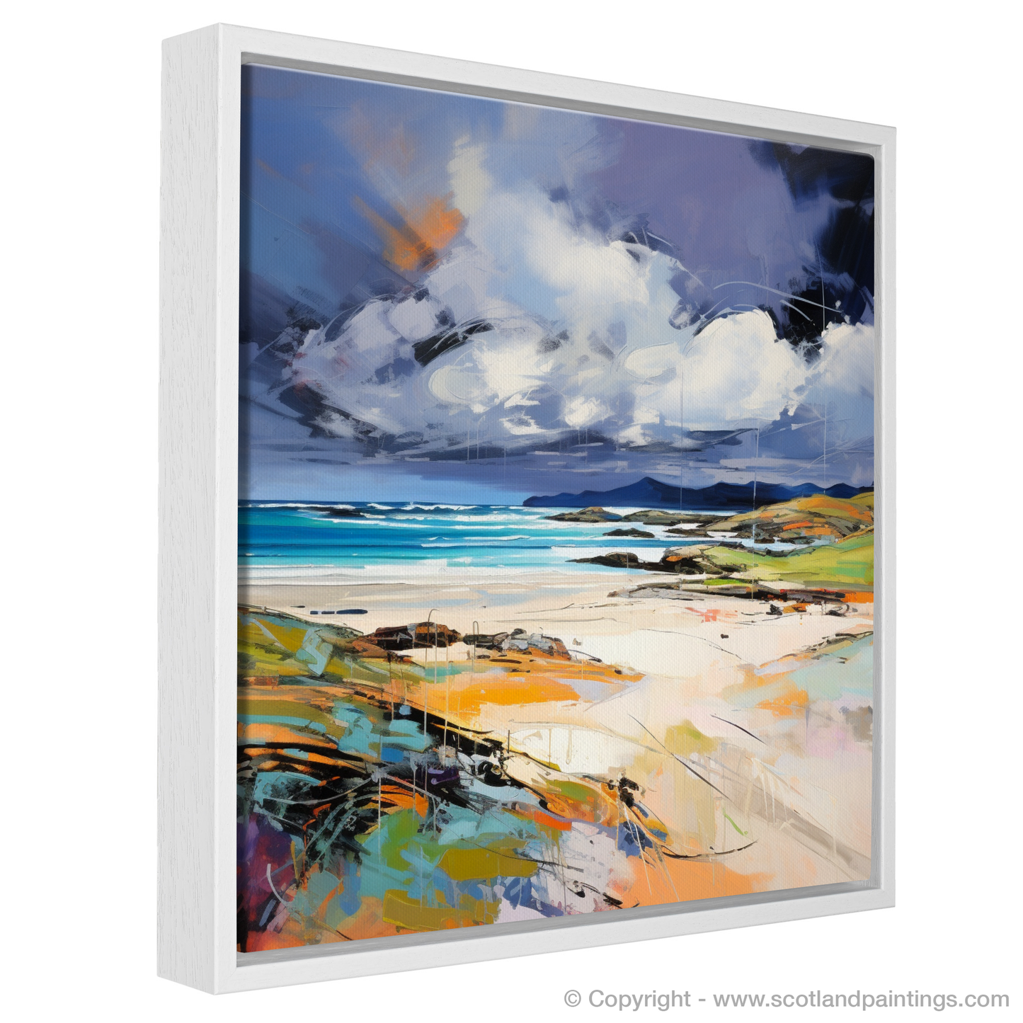 Painting and Art Print of Traigh Mhor with a stormy sky. Tempestuous Traigh Mhor: The Unbridled Energy of a Scottish Storm.