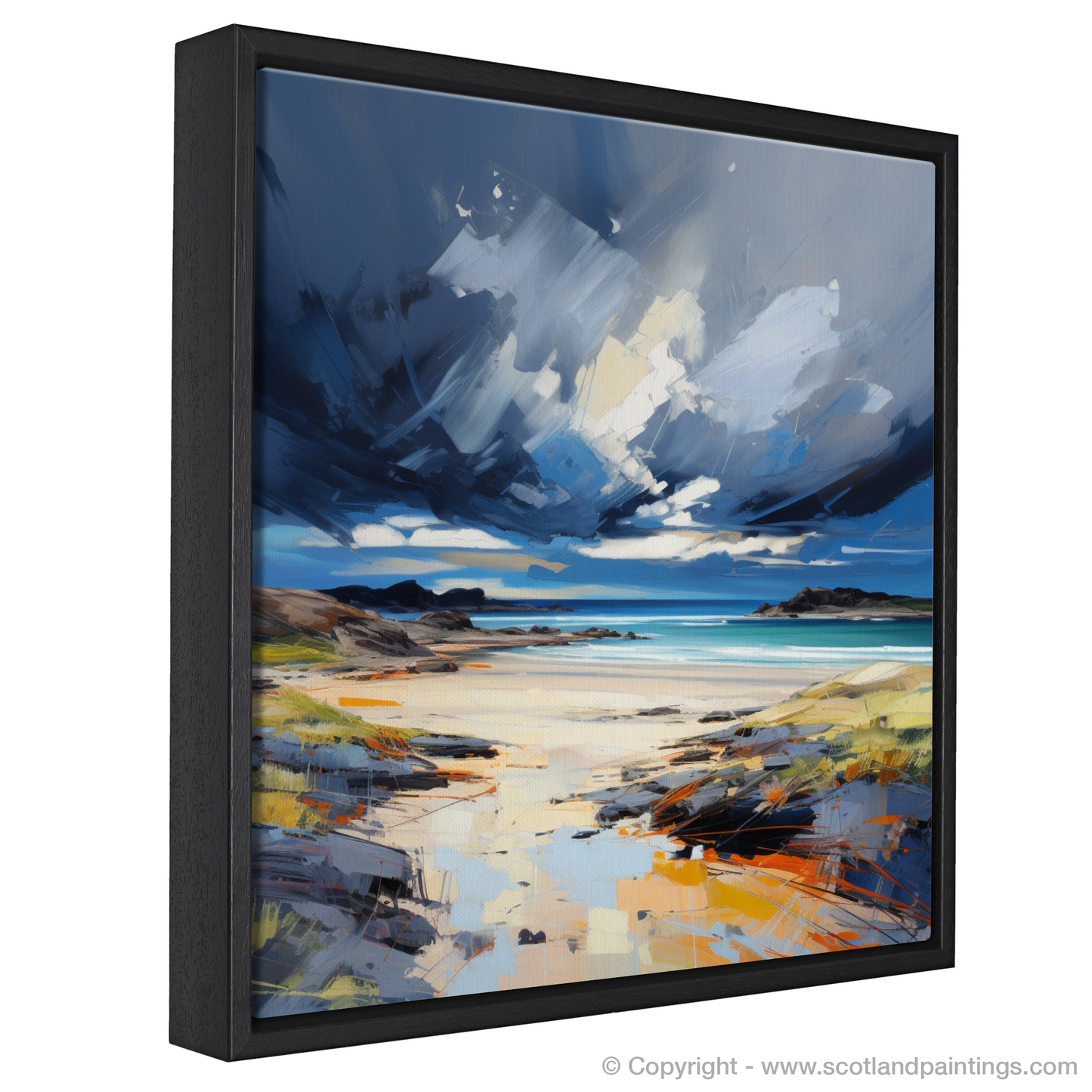 Painting and Art Print of Traigh Mhor with a stormy sky entitled "Stormy Serenade at Traigh Mhor".