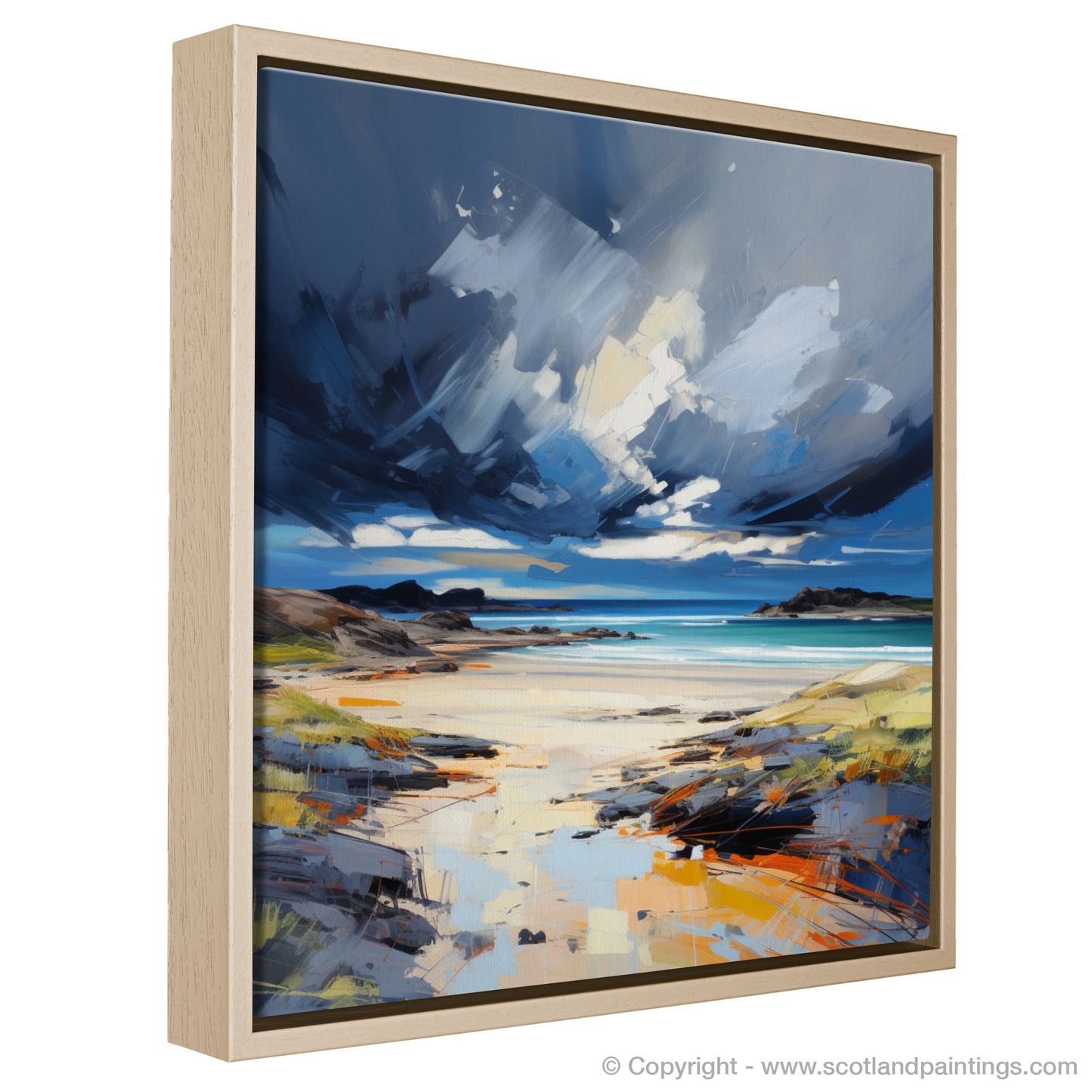 Painting and Art Print of Traigh Mhor with a stormy sky entitled "Stormy Serenade at Traigh Mhor".