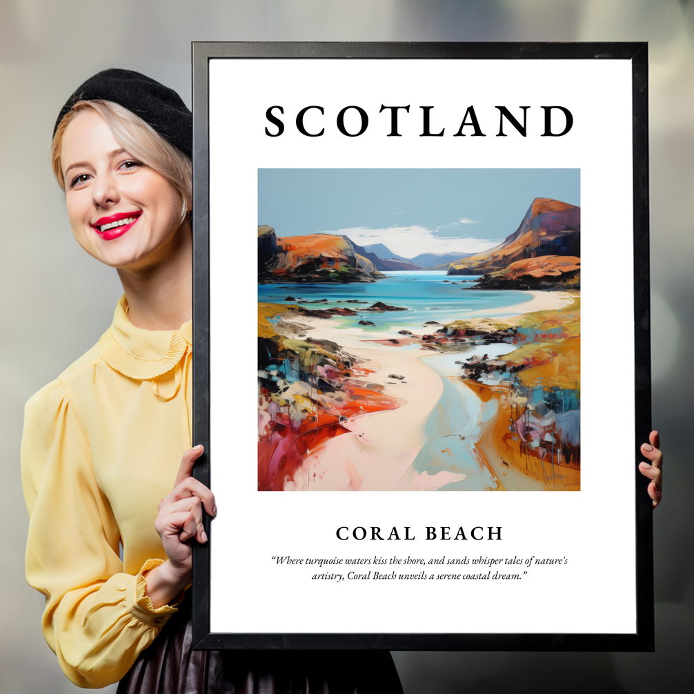 Person holding a poster of Coral Beach