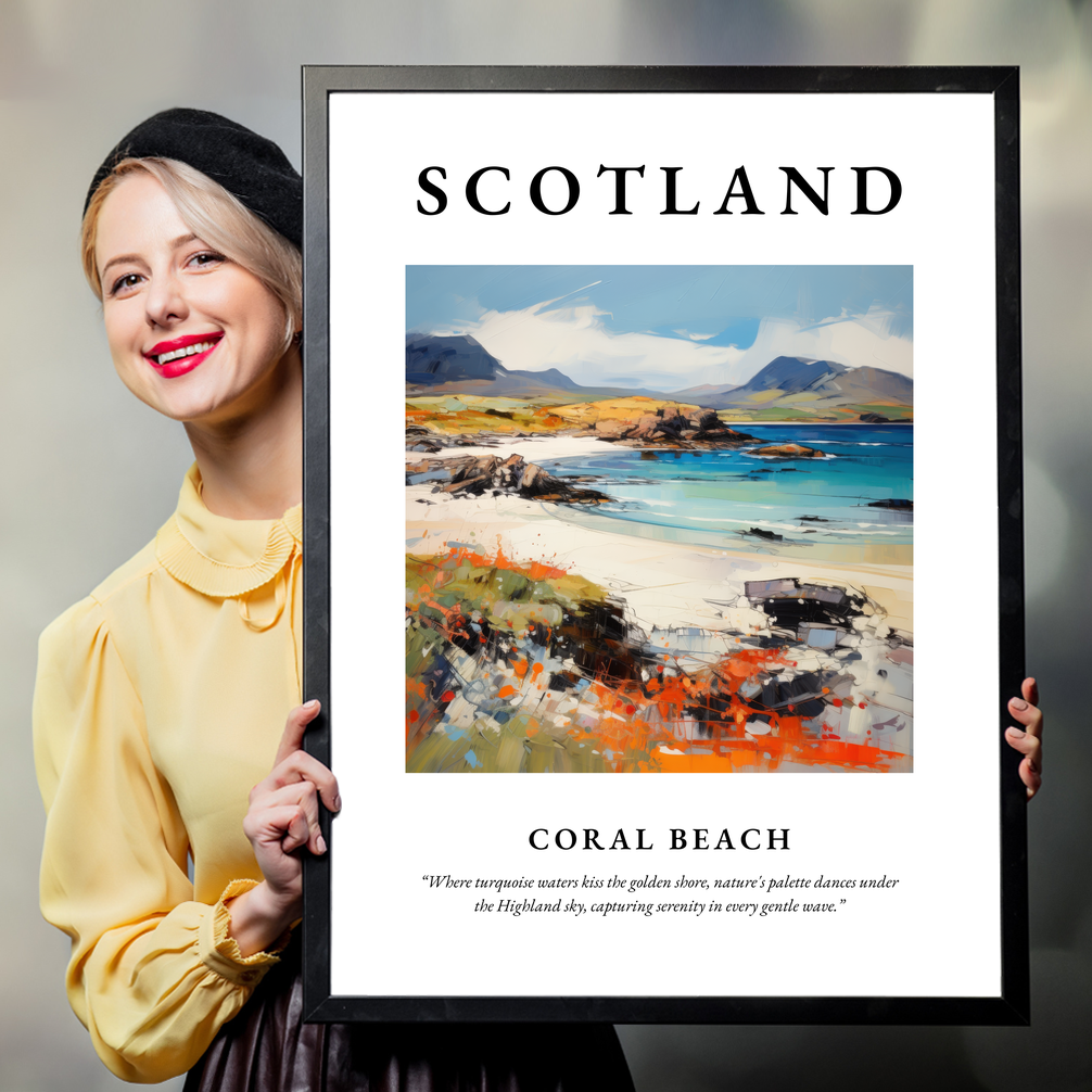 Person holding a poster of Coral Beach