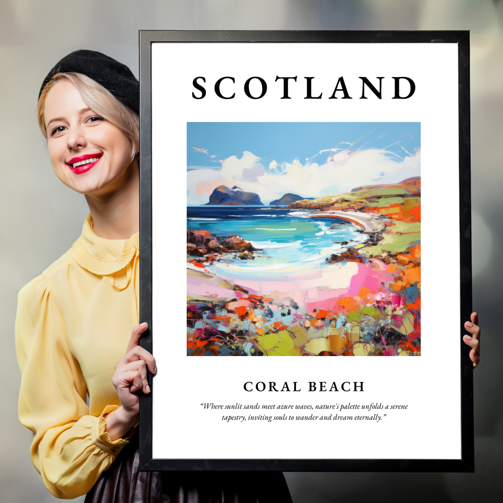 Person holding a poster of Coral Beach