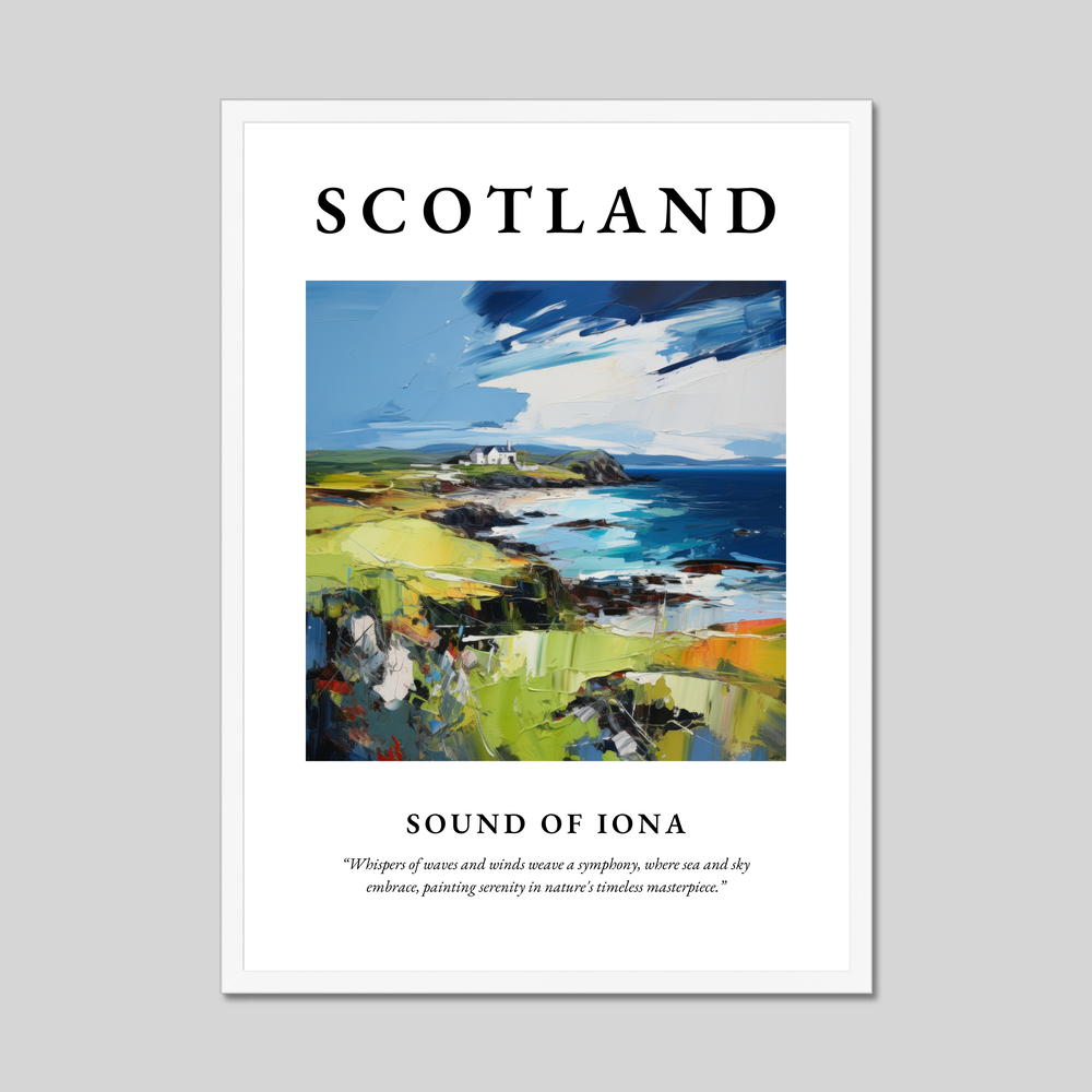 Poster in a white frame with the word Scotland