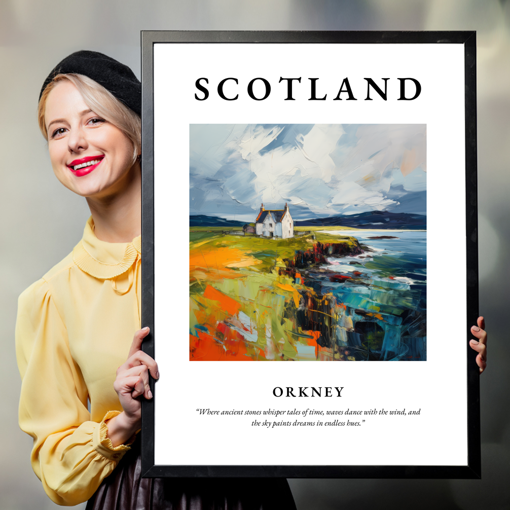 Person holding a poster of Orkney