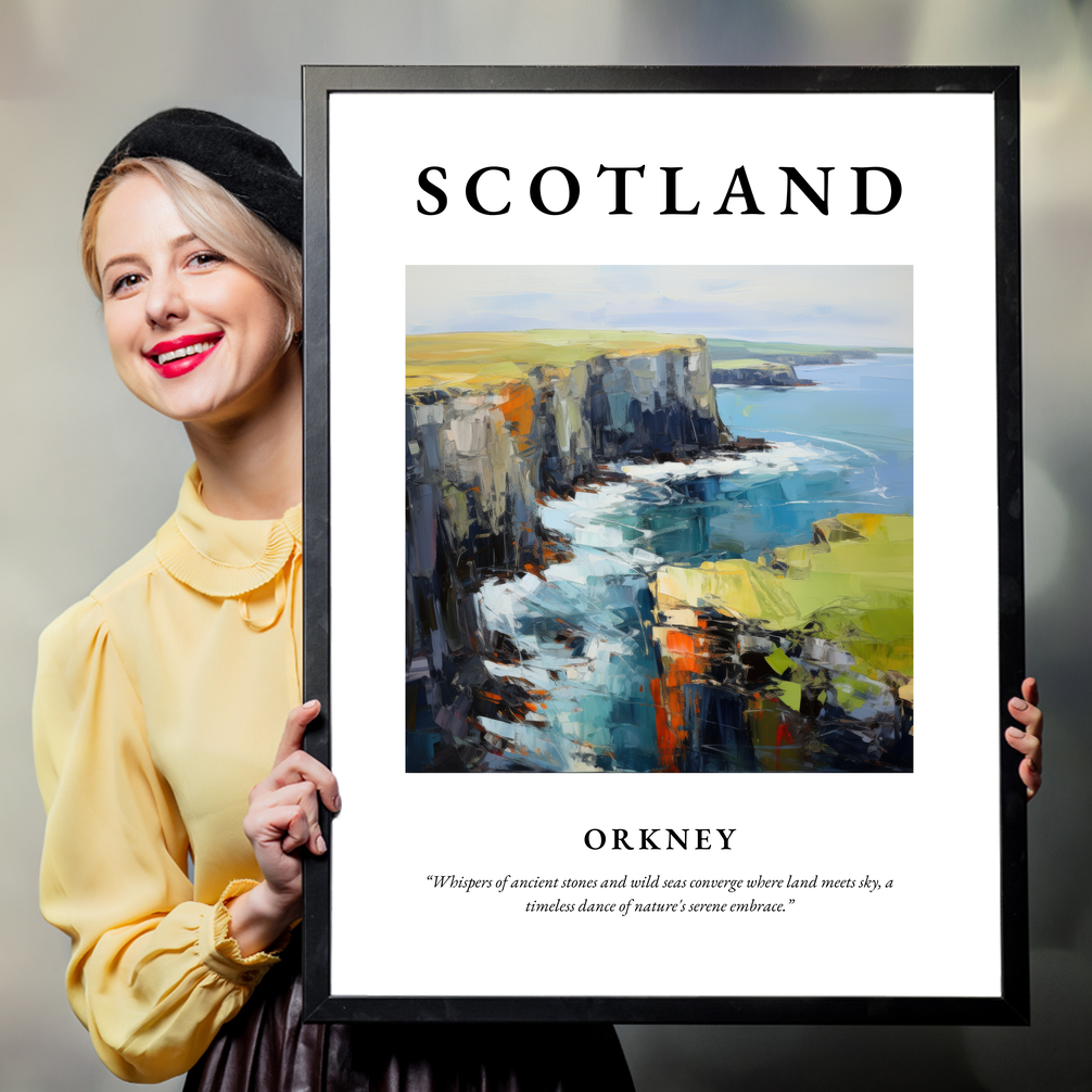 Person holding a poster of Orkney